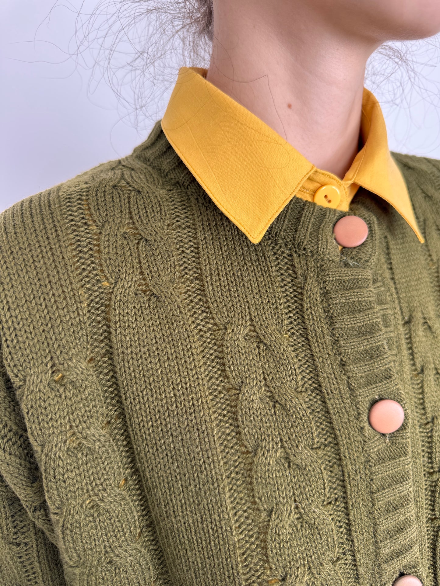 Cardigan hunter green cu torsade din Lana plină fină