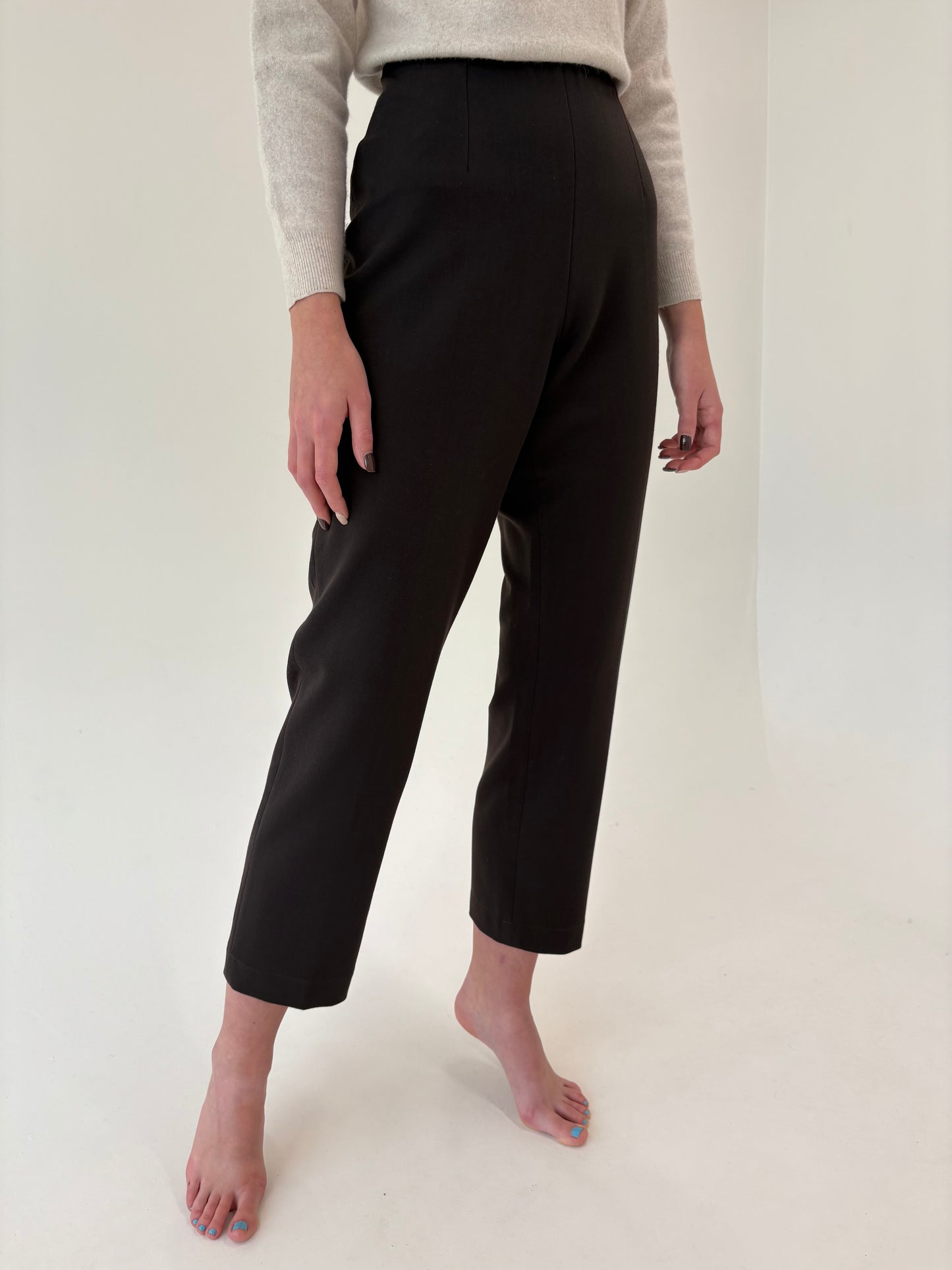 Pantaloni cu talie ultra înaltă dark chocolate brown din mix de lana strech