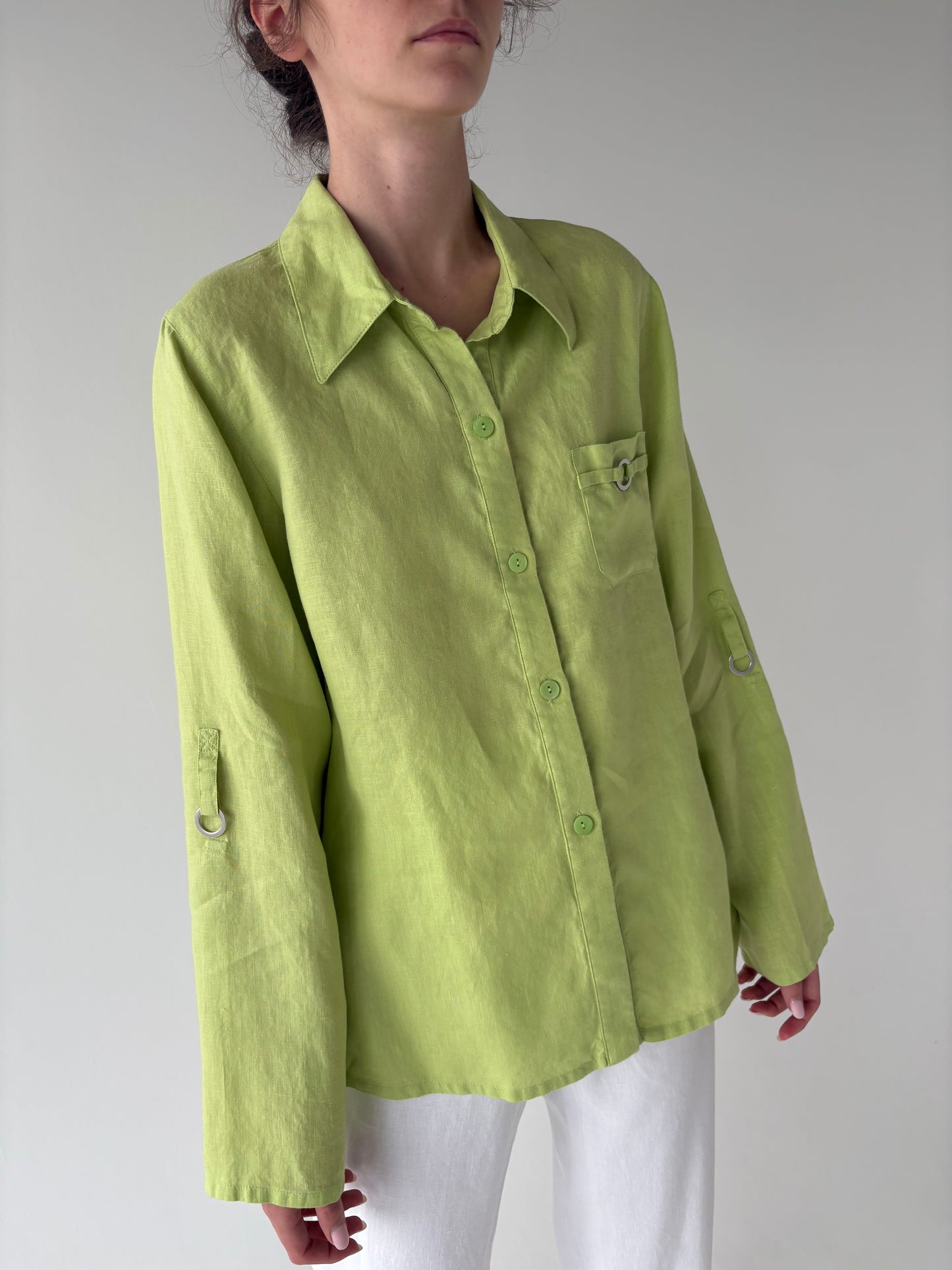 Cămașa luxury Luisa Spagnoli din in verde crud