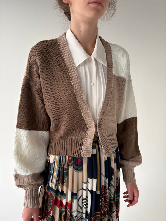 Cardigan gros cu mâneci ample în nuanțe de nude din mix de lana extrafina