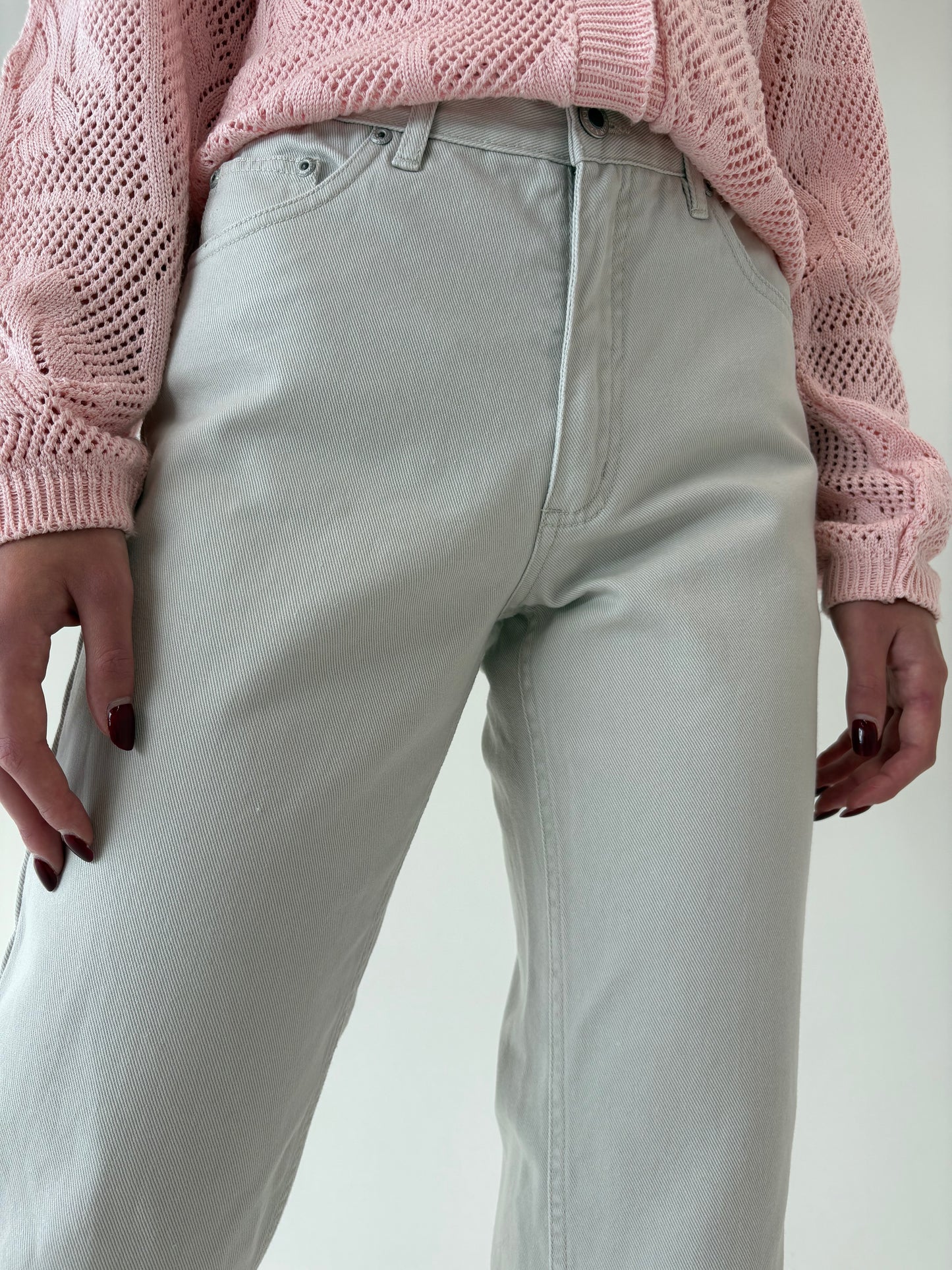 Jeans vintage premium off white tall din bumbac gros cu ținuta