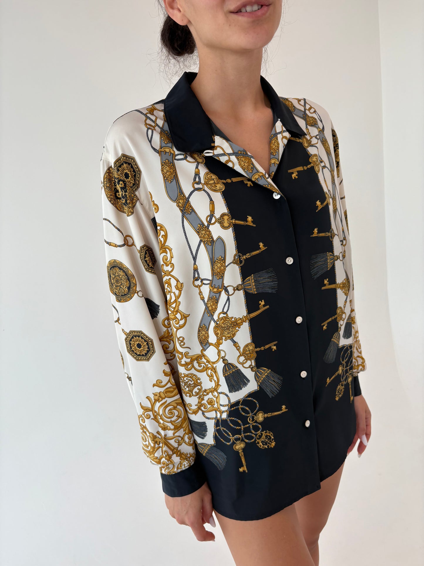 Cămașa de brand luxury plus size Elana Miro petite cu print baroc