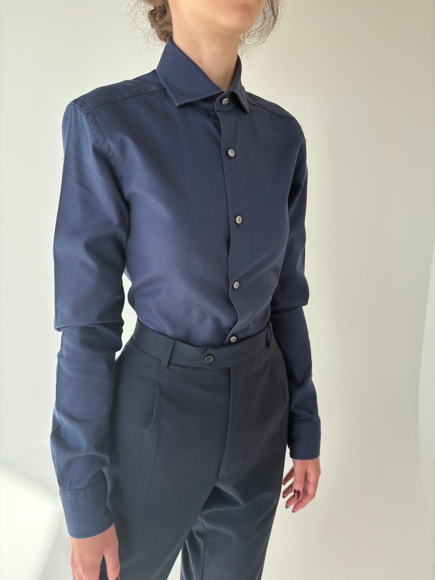 Cămașa premium tall Navy blue din poplin gros de bumbac