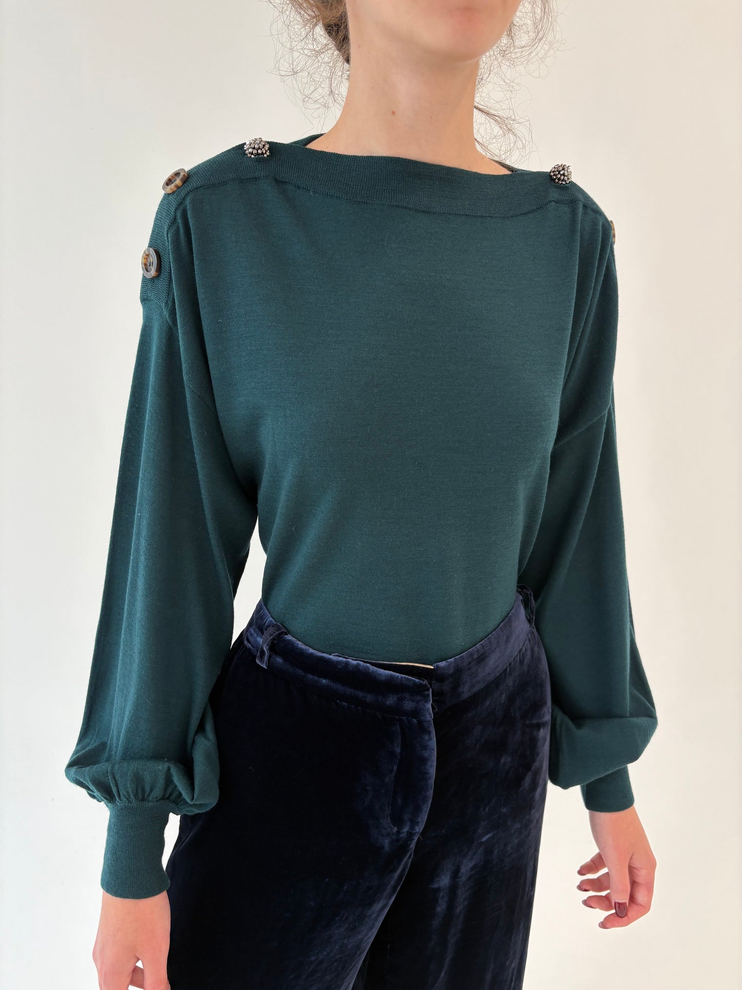 Pulover de brand super premium forest green cu mâneci ample