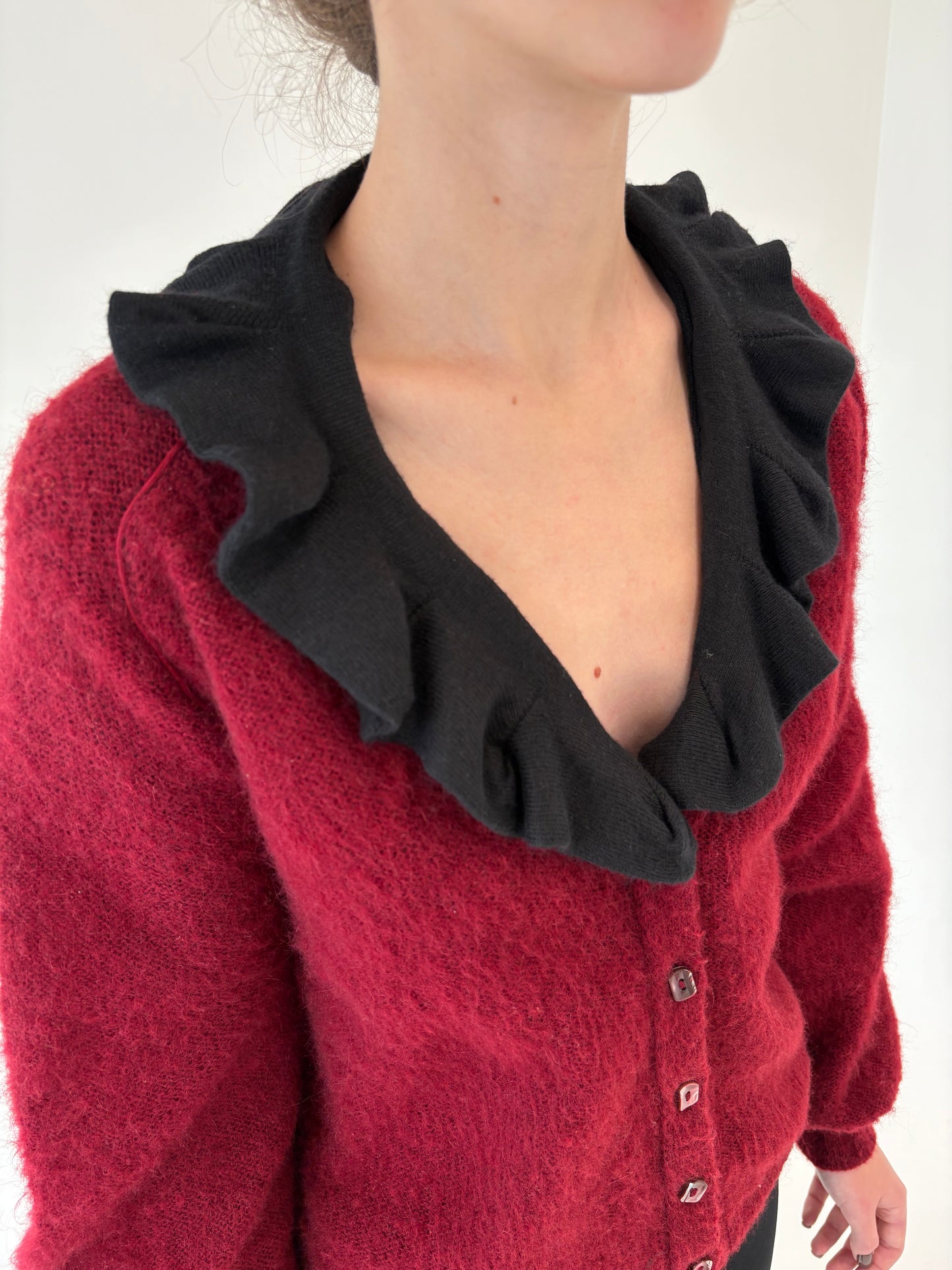 Cardigan vintage burgundy din baby mohair cu manșete îngustate