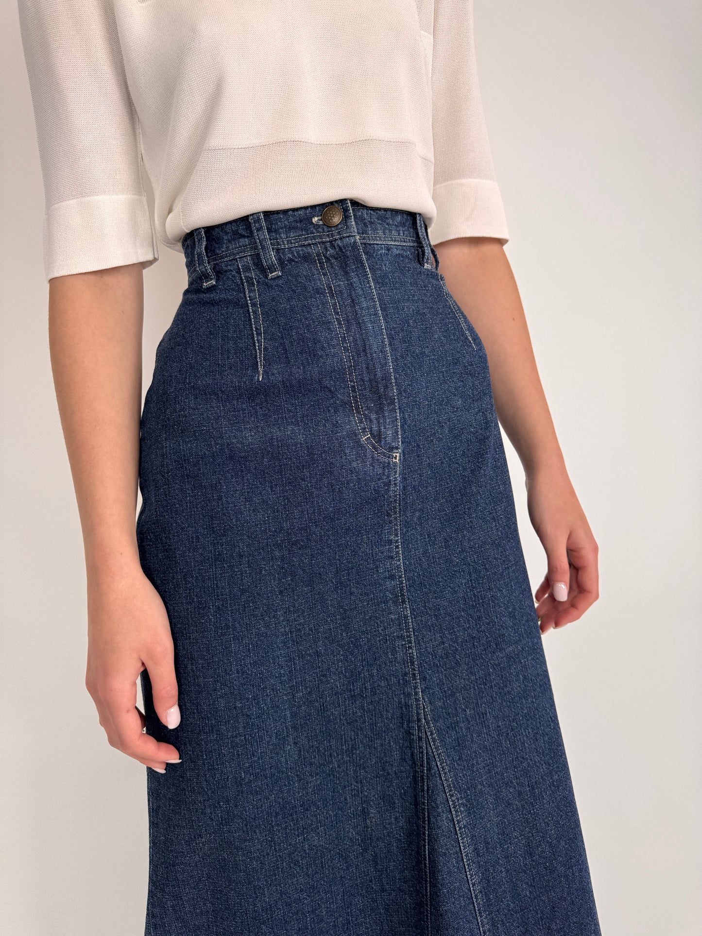 Fustă maxi din jeans dark wash cu talie înaltă marcată
