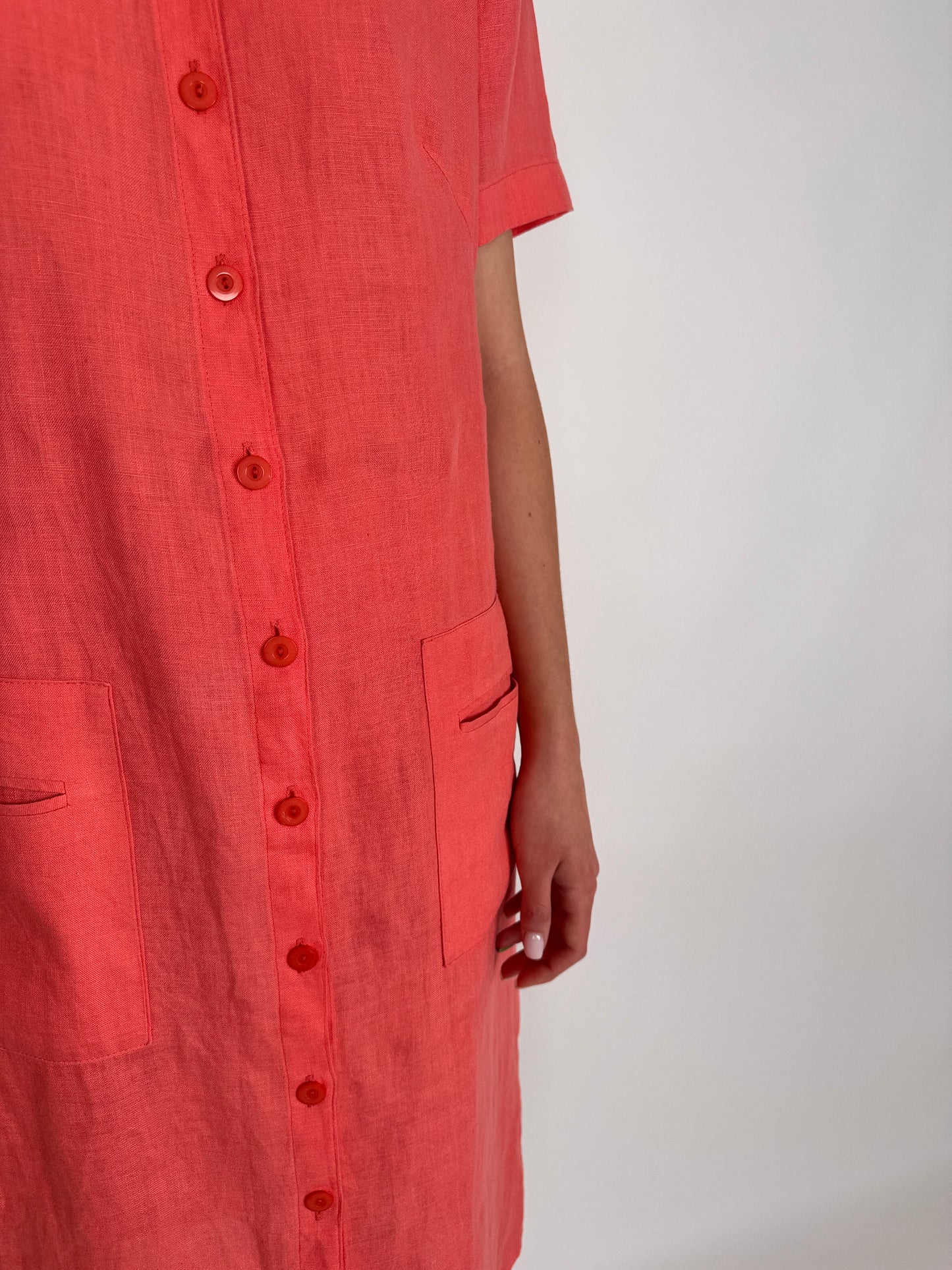 Rochie salmon pink tip cămașă din in extrafina și moale