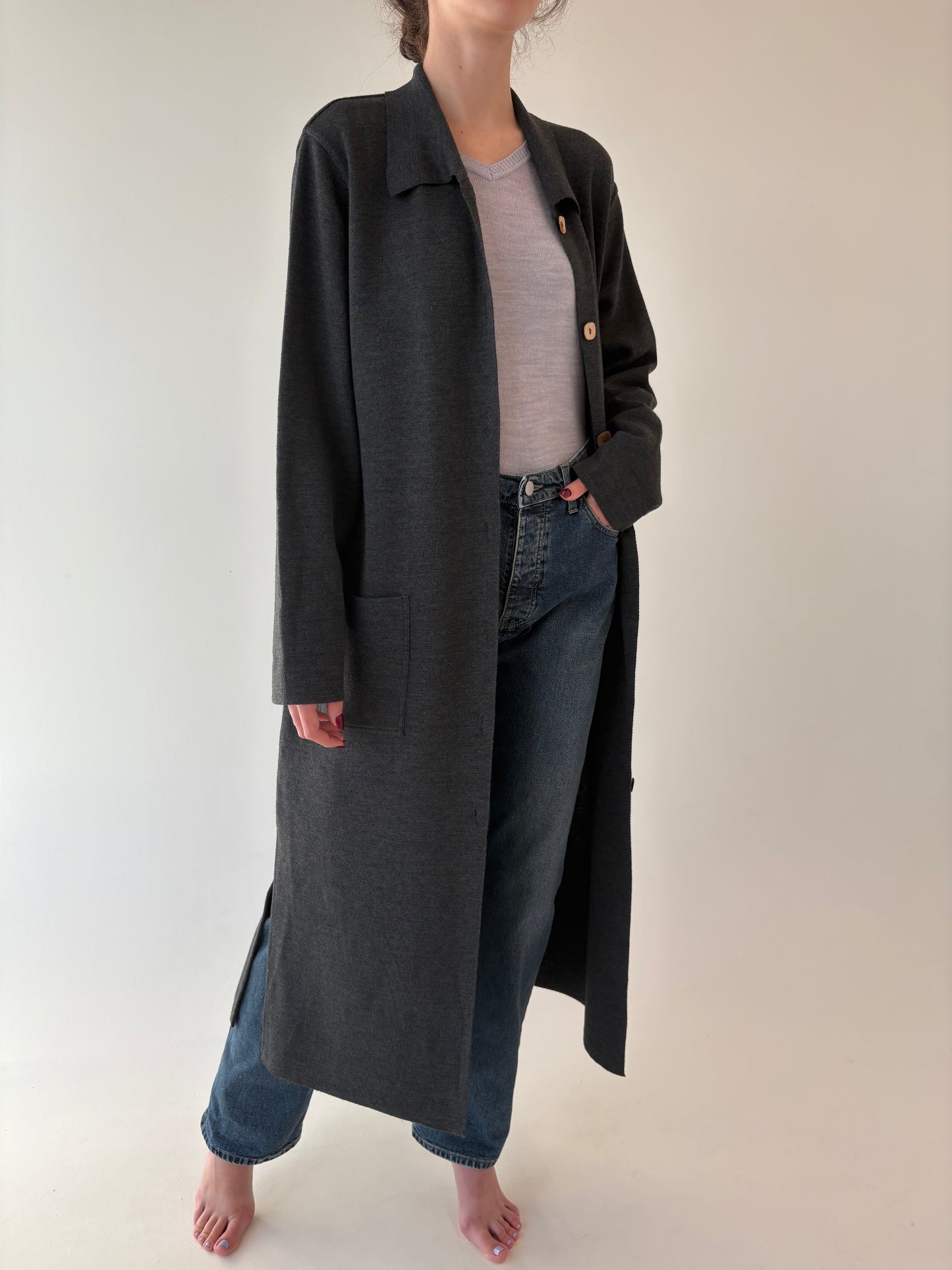 Palton lung exceptional italian din jerse din lana merino extrafina