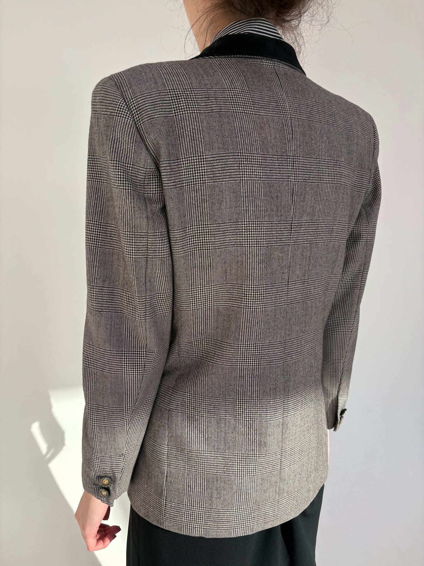 Sacou vintage cambrat italian din lana plină pura pied de coq alb-negru