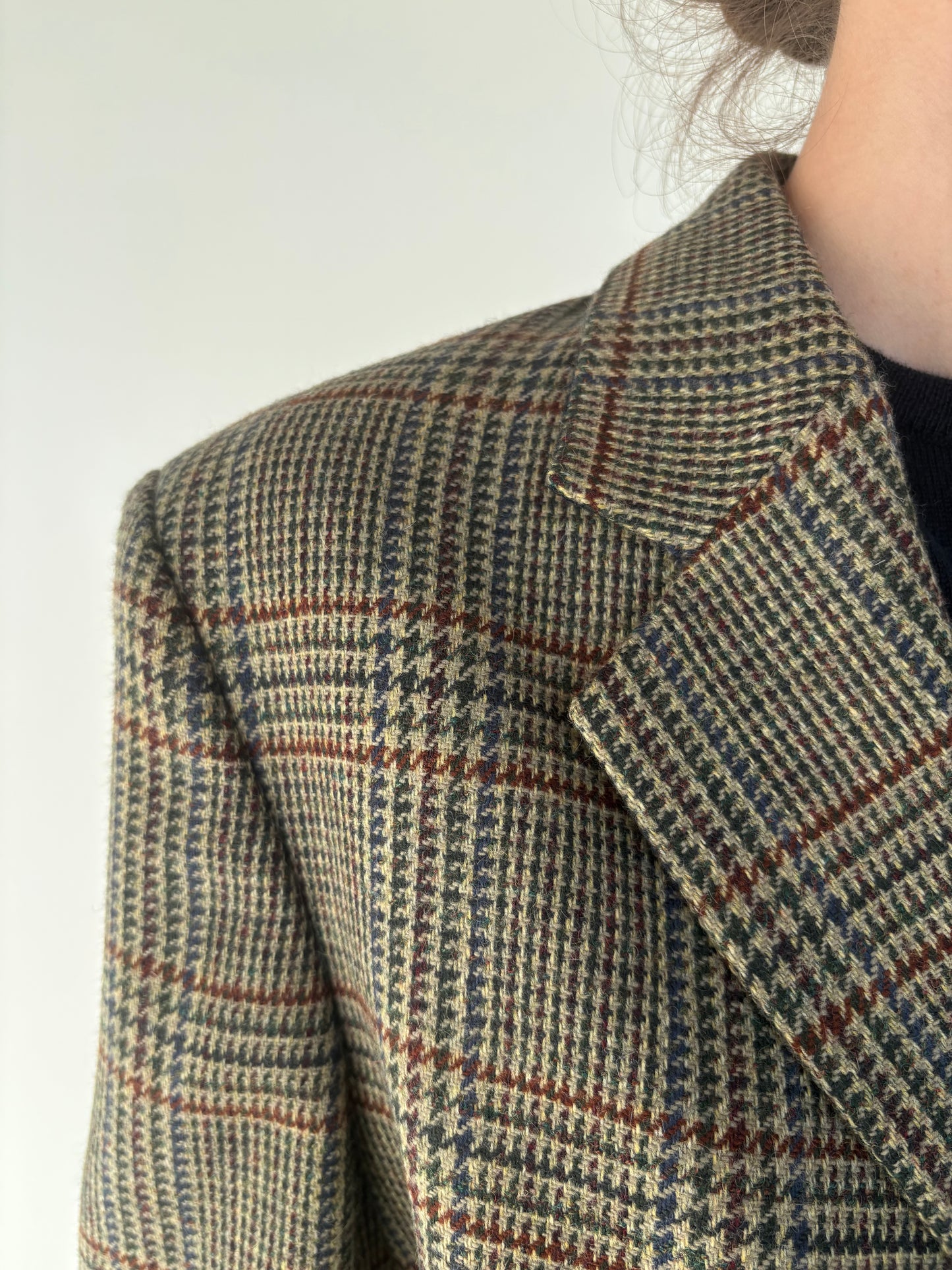 Sacou camel din tweed excepțional de lana plină în carouri