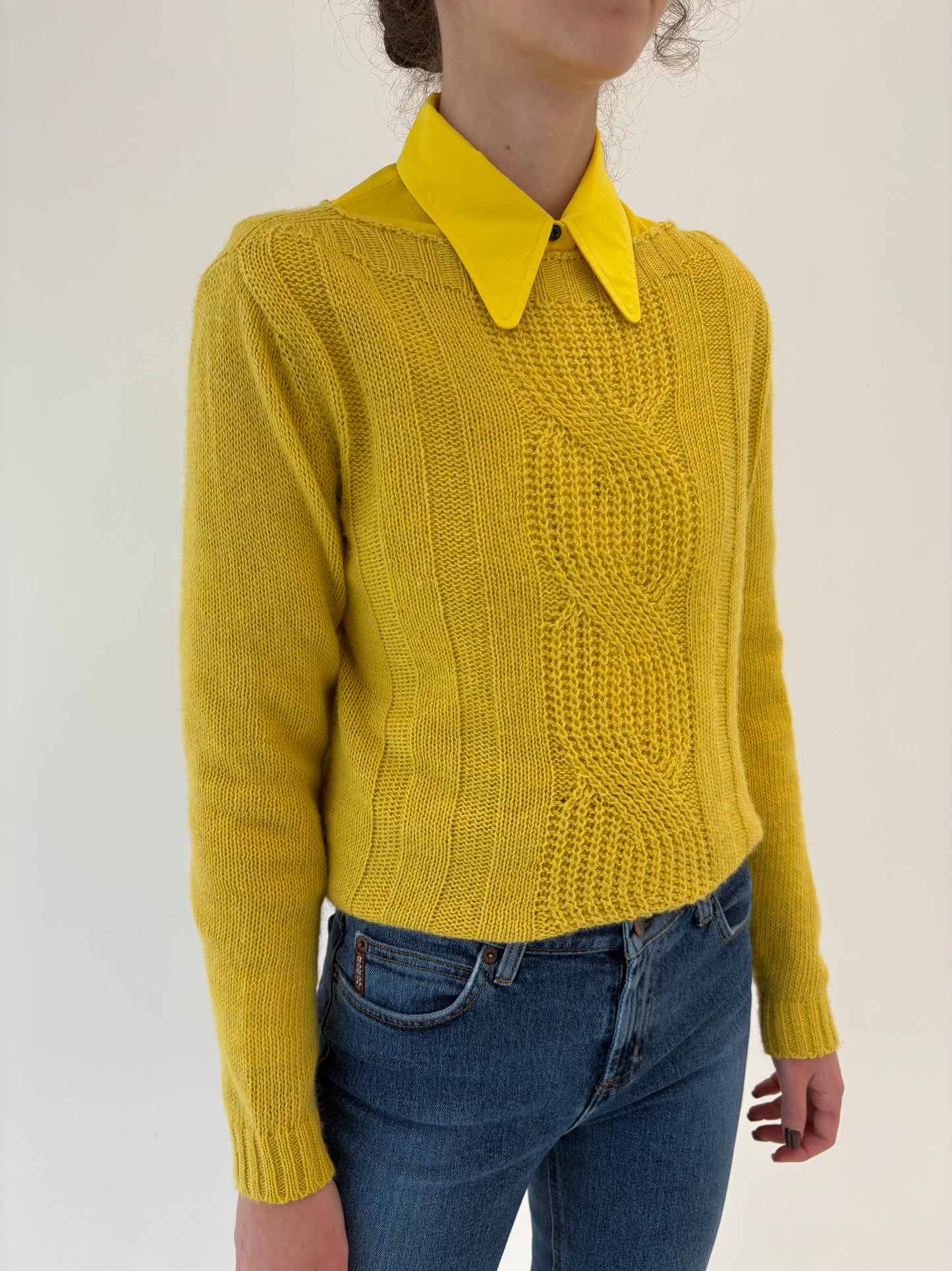 Pulover plin din lana și mohair extrafin mustard yellow