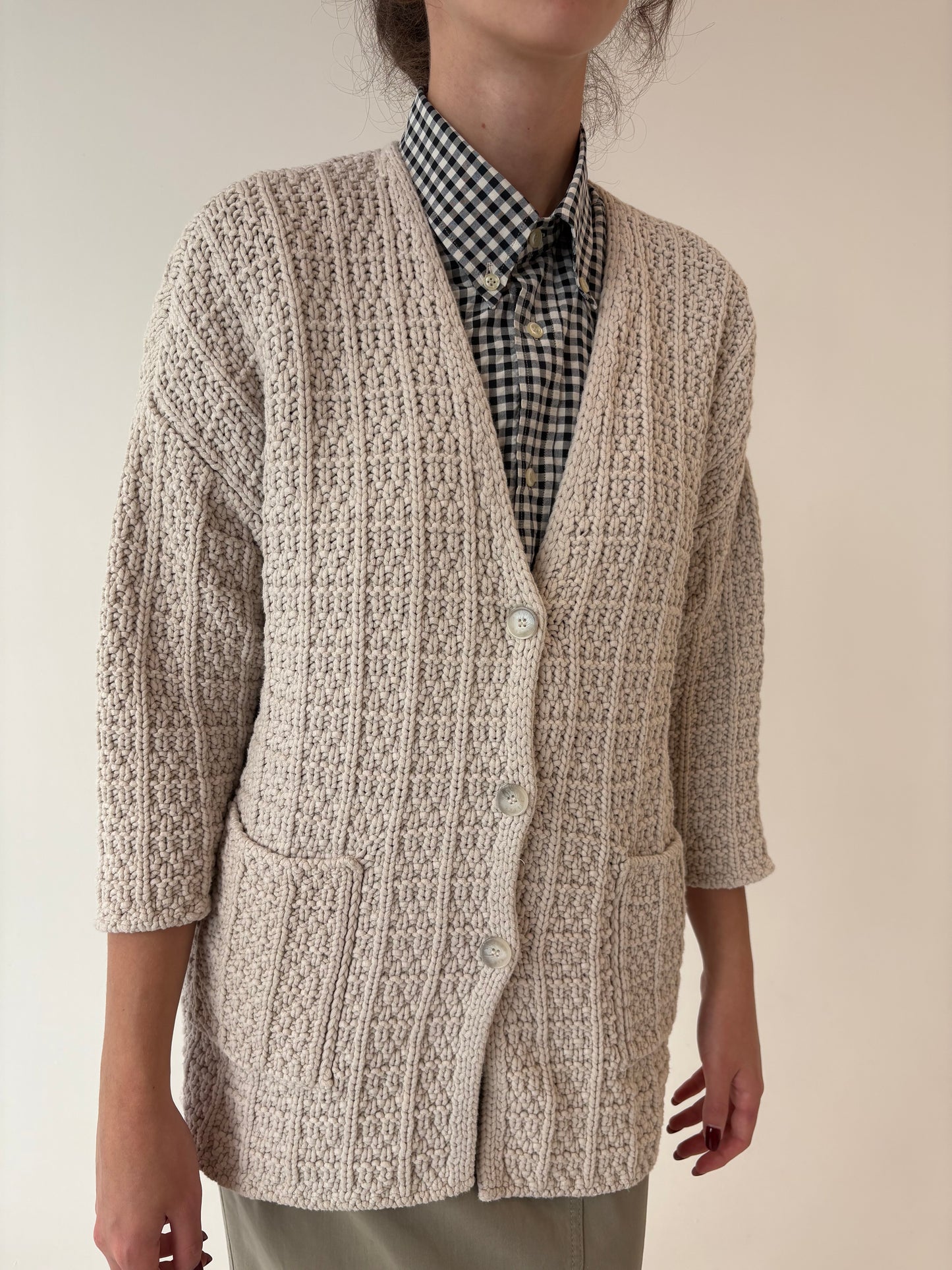 Jacheta petite off white din tricot gros de bumbac multiply texturat