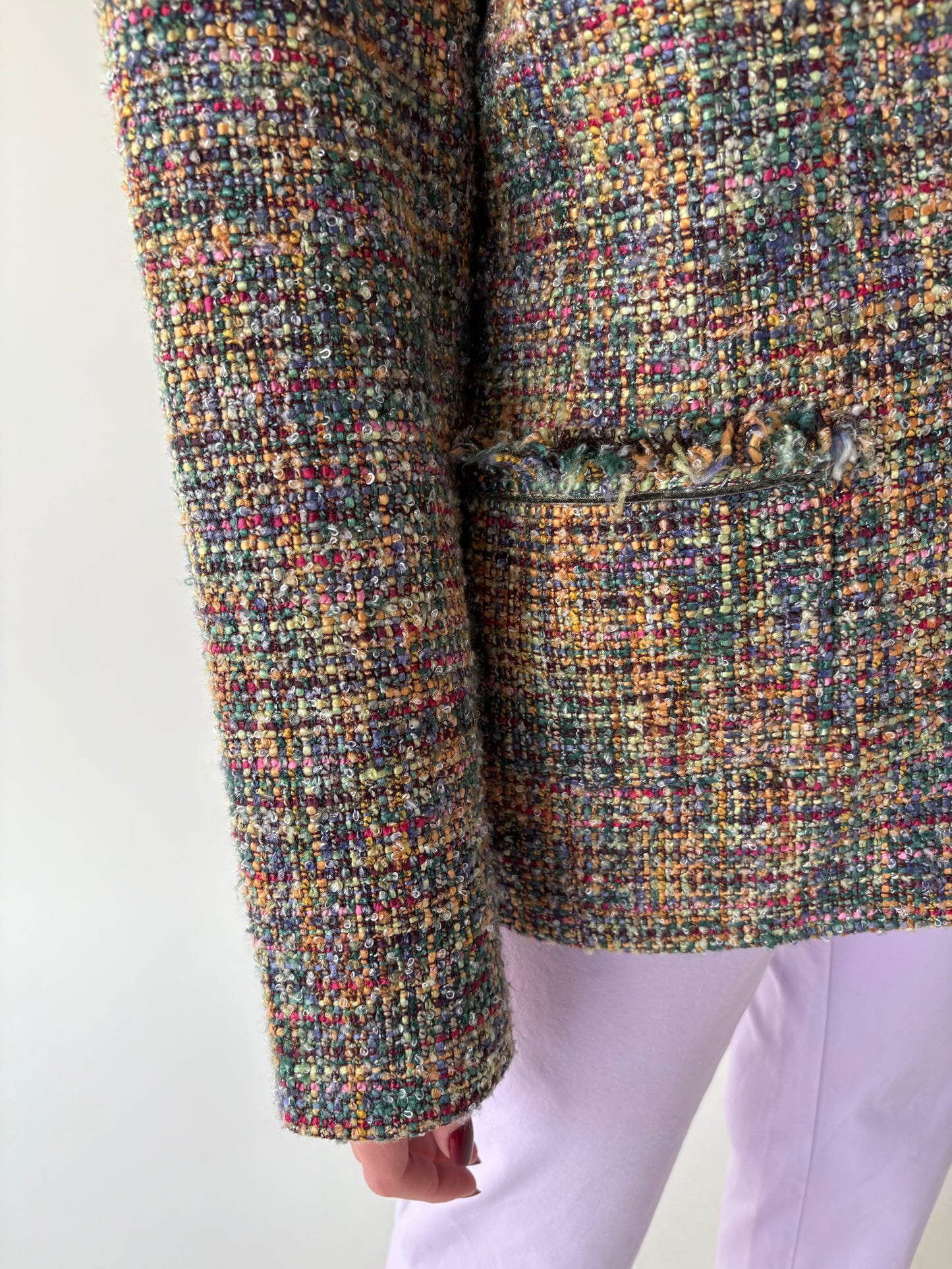 Sacou vintage in stil Chanel din tweed curcubeu