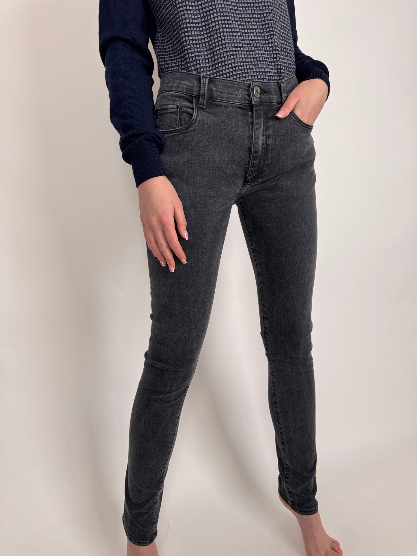 Jeanși luxury Trussardi tall din bumbac modelator