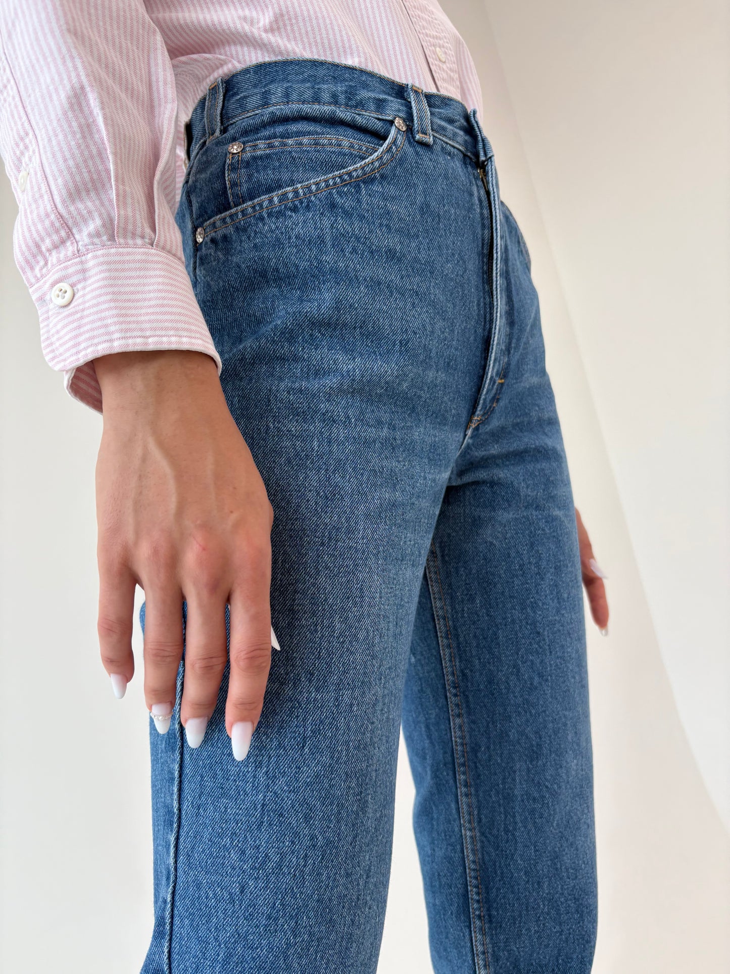 Jeans vintage super premium structurat cu talie ultra înaltă classic wash