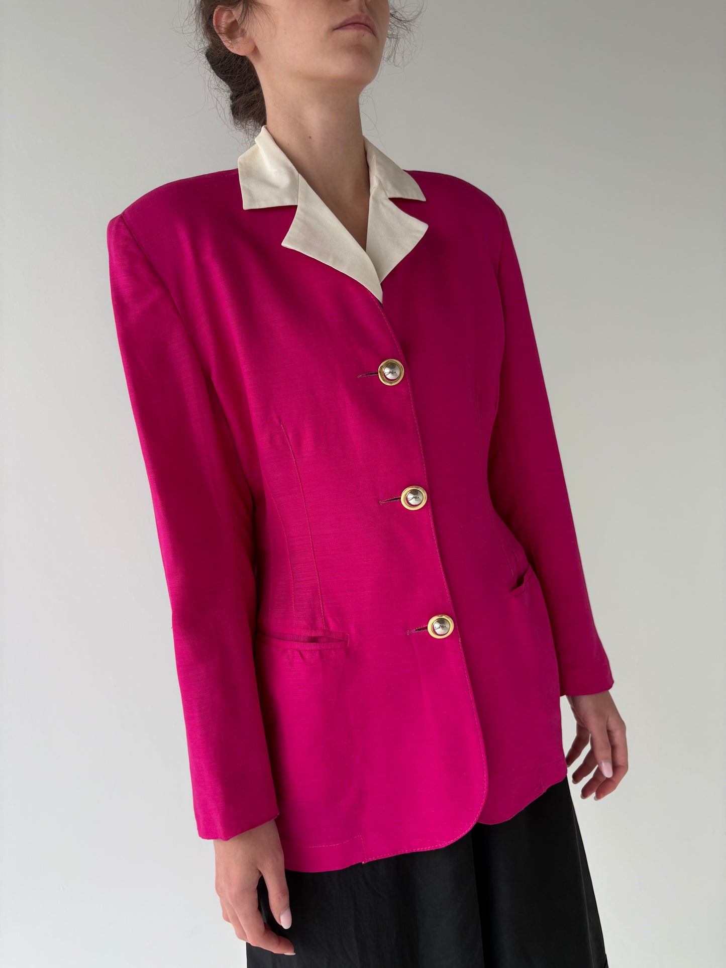 Sacou vintage fucsia cambrat din pânză de in