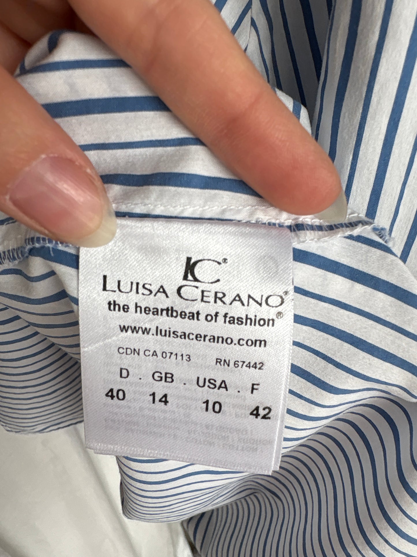Tunica luxury Luisa Cerano cu dungi verticale jeans blue și mâneci evazate