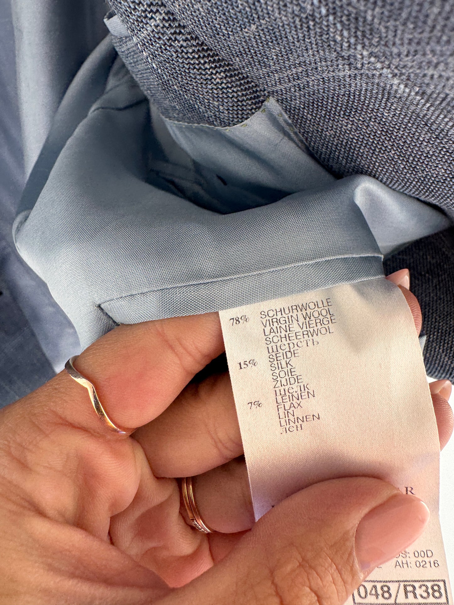 Sacou jeans blue din lana extafina, mătase naturală și in