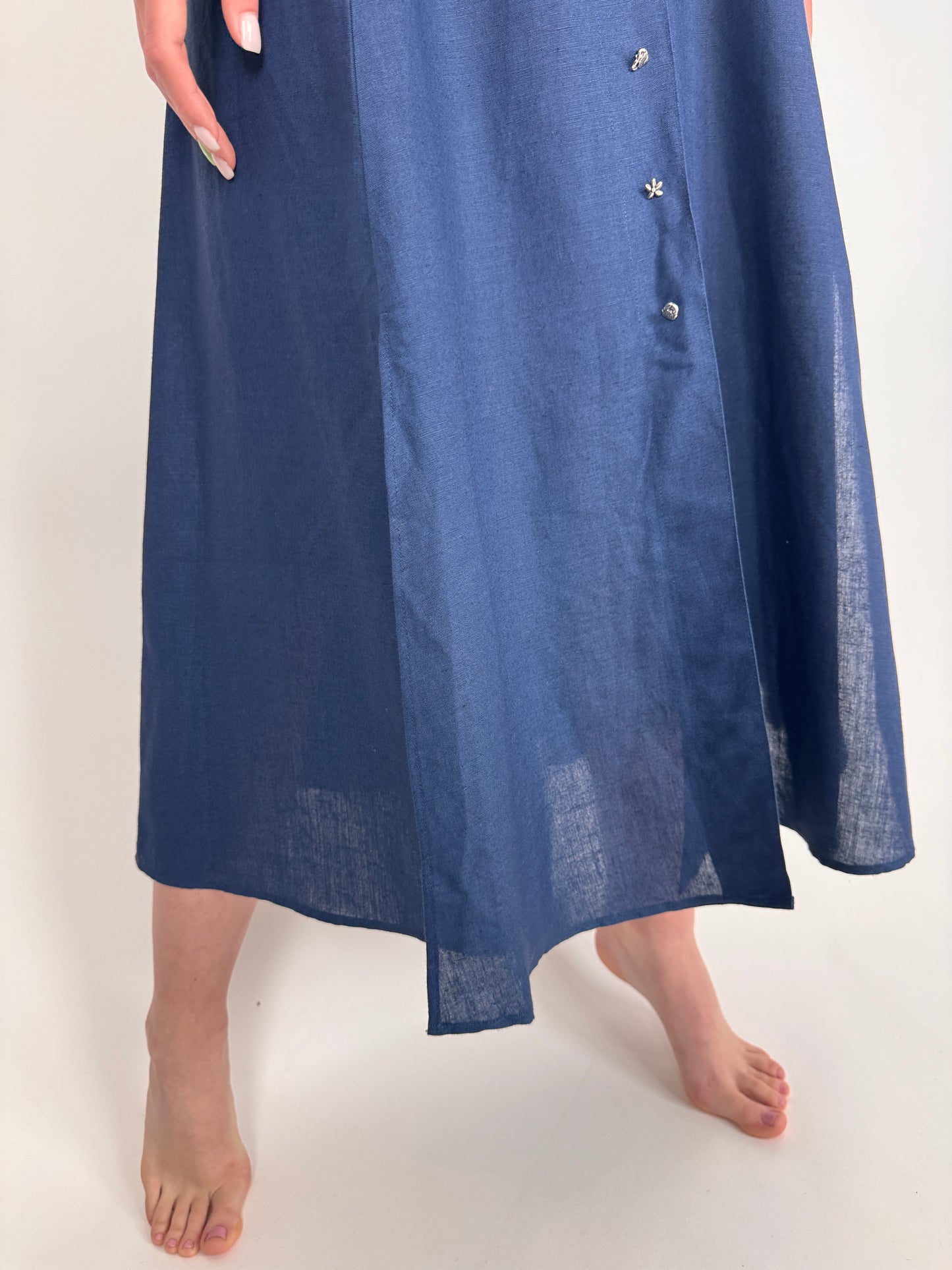 Fustă dark blue excepțională maxi cu talie ultra înaltă din pânză