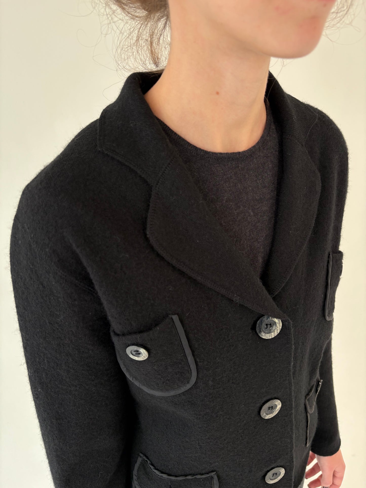 Sacou luxury negru Krizia din boiled wool ultra confort petite