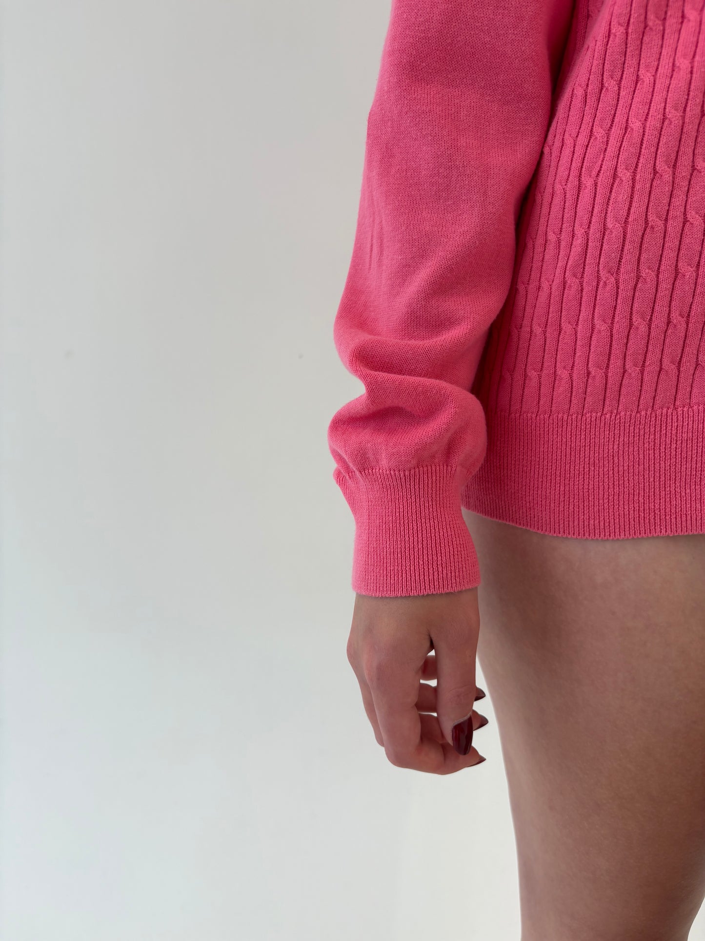Cardigan neon pink cu torsade din bumbac