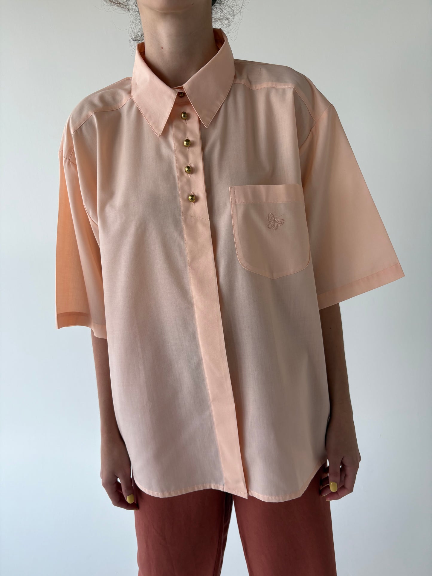 Cămașa vintage champagne orange din poplin de bumbac structurat