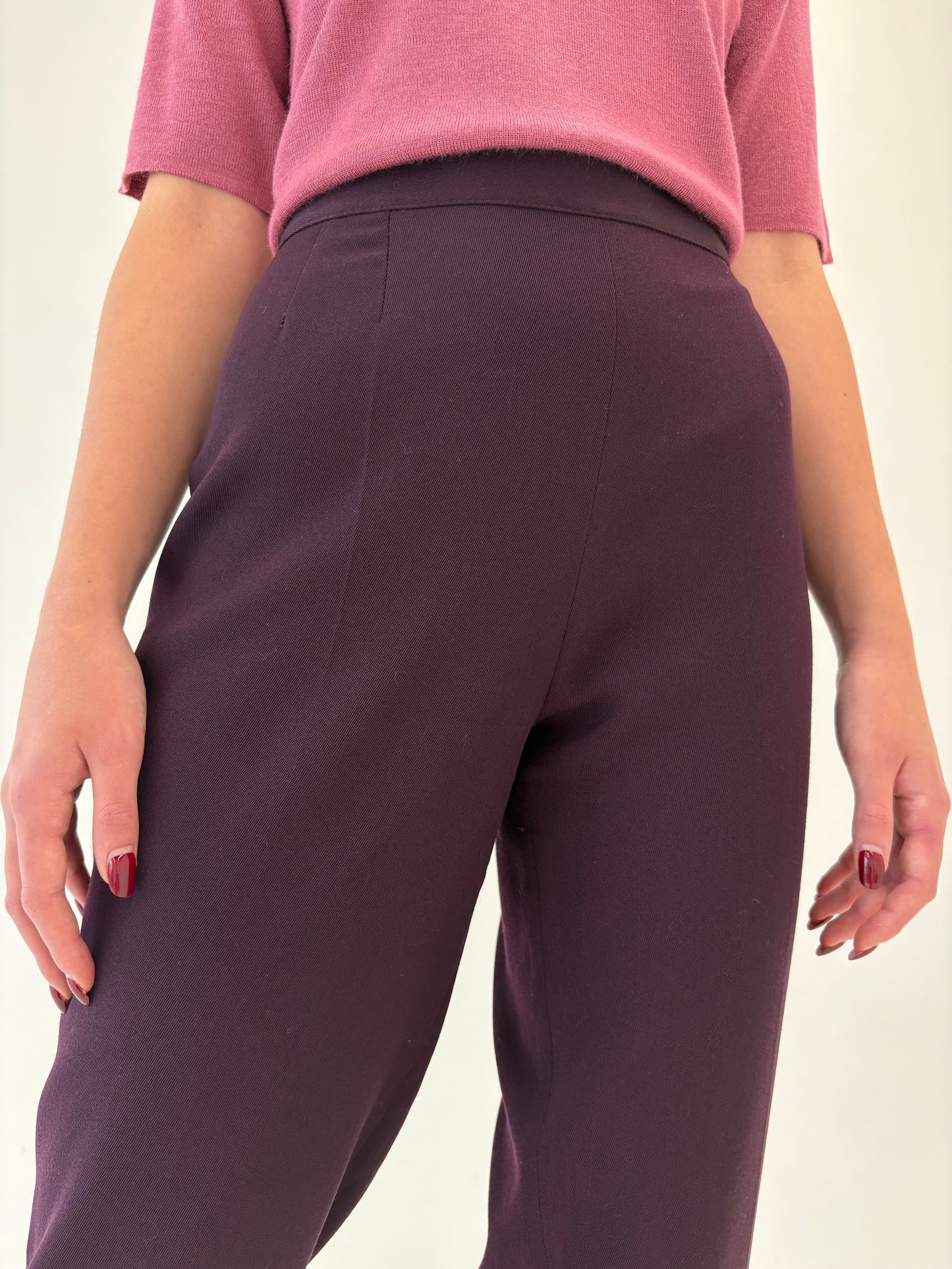 Pantaloni aubergine italienești din twill excepțional de lana extrafina