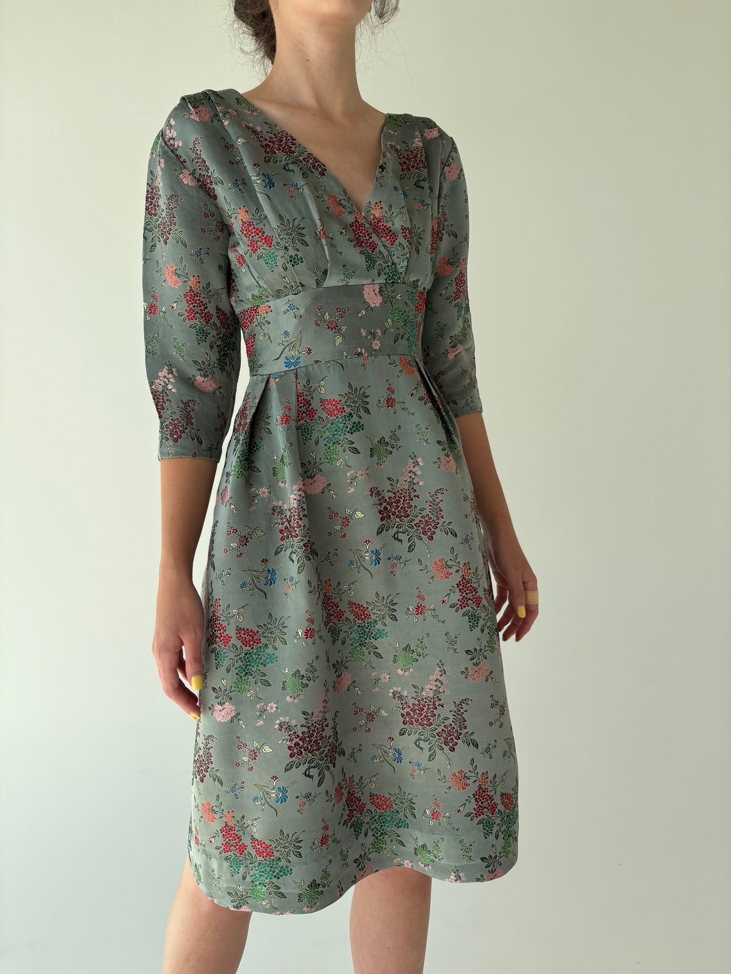 Rochie vintage de colecție din anii 60 din jacquard moale de mătase naturală