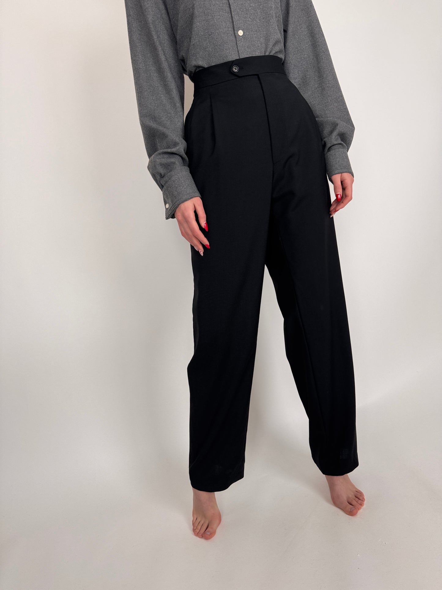Pantaloni tall din lana extrafina cu talie înaltă și vipușca