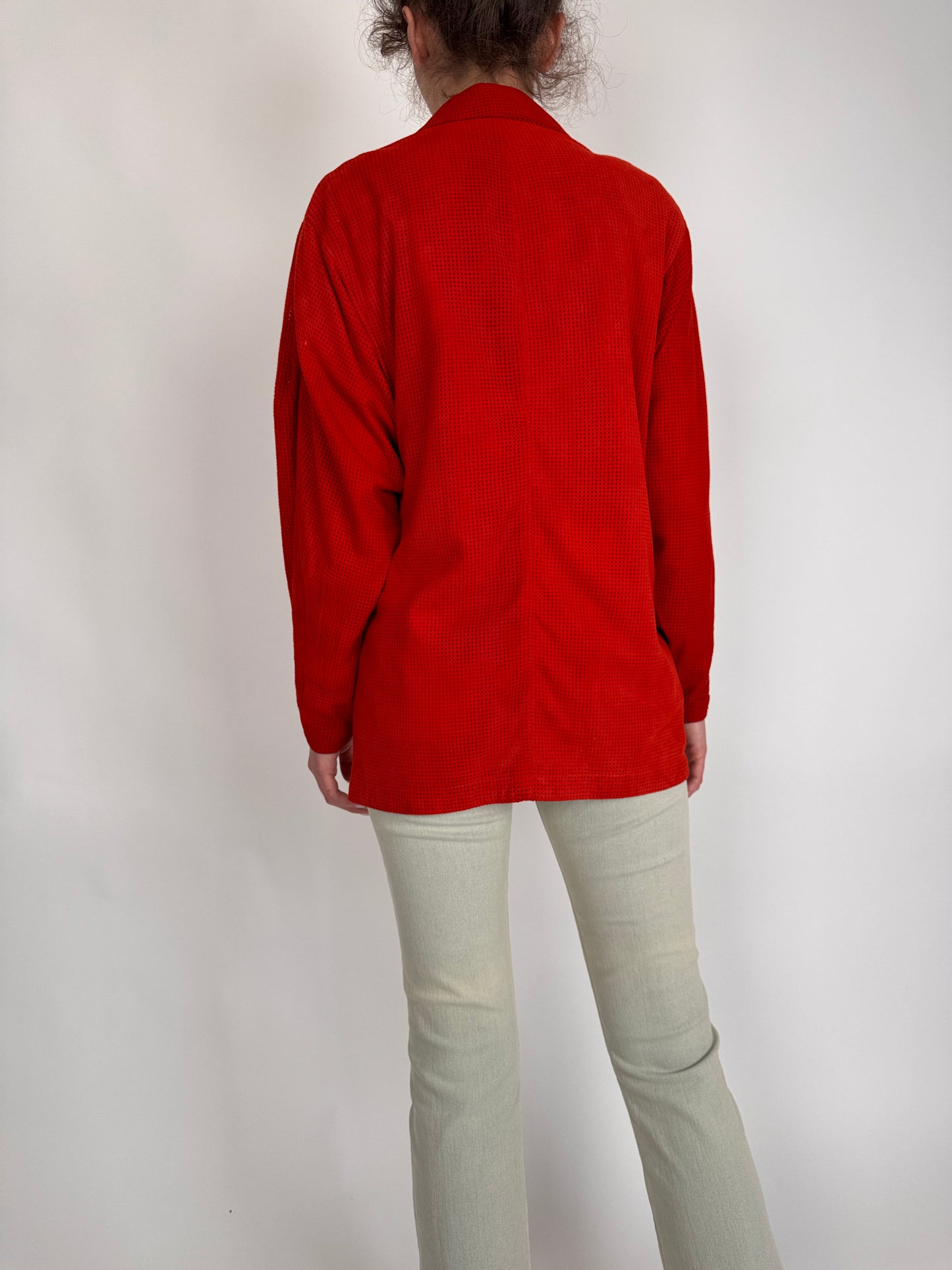 Sacou vintage cherry red din piele naturală extrem de moale perforată