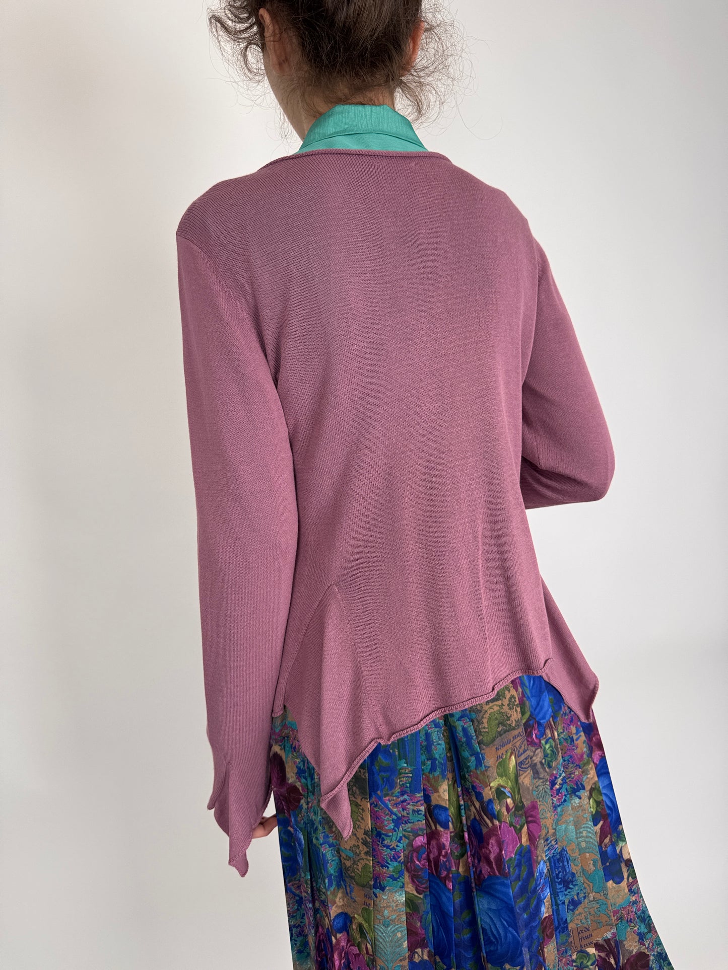 Cardigan de vară old rose pink din jerse foarte subțire
