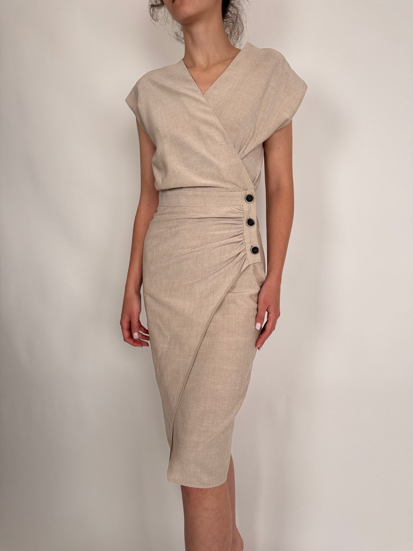 Rochie premium nude parte peste parte din pânză extrafina