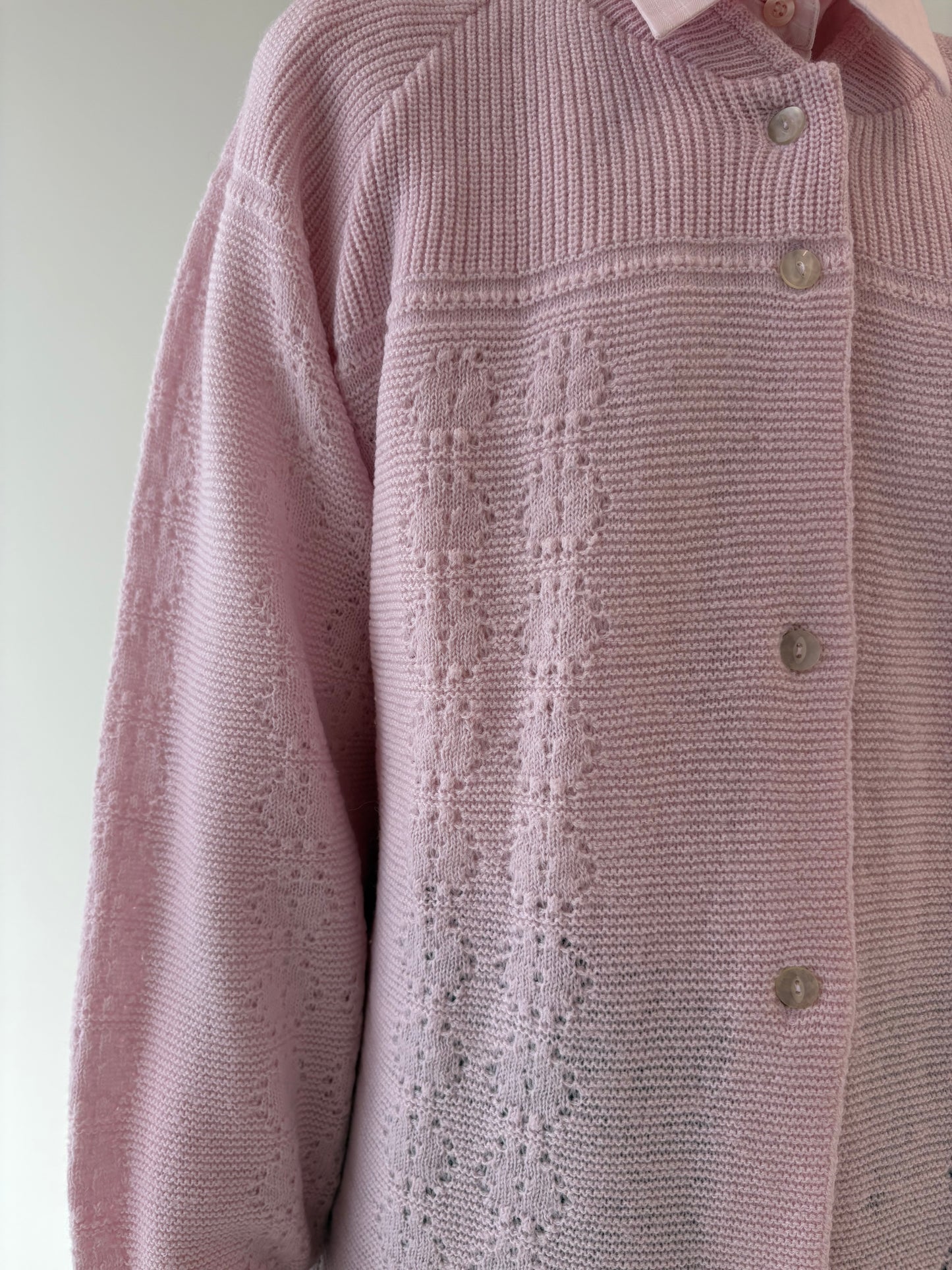 Cardigan vintage roz pudrat din mix de lana extrafina