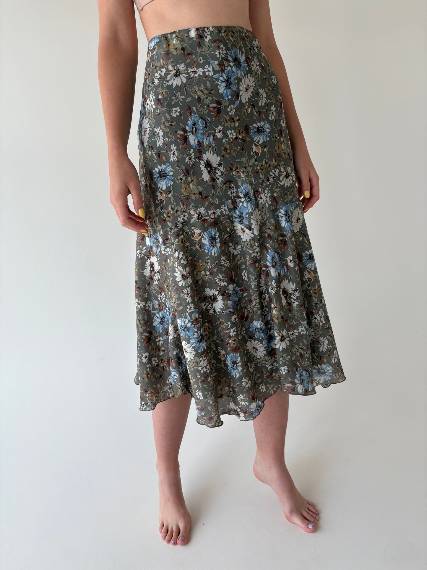 Fustă din mătase naturală cu print floral superb