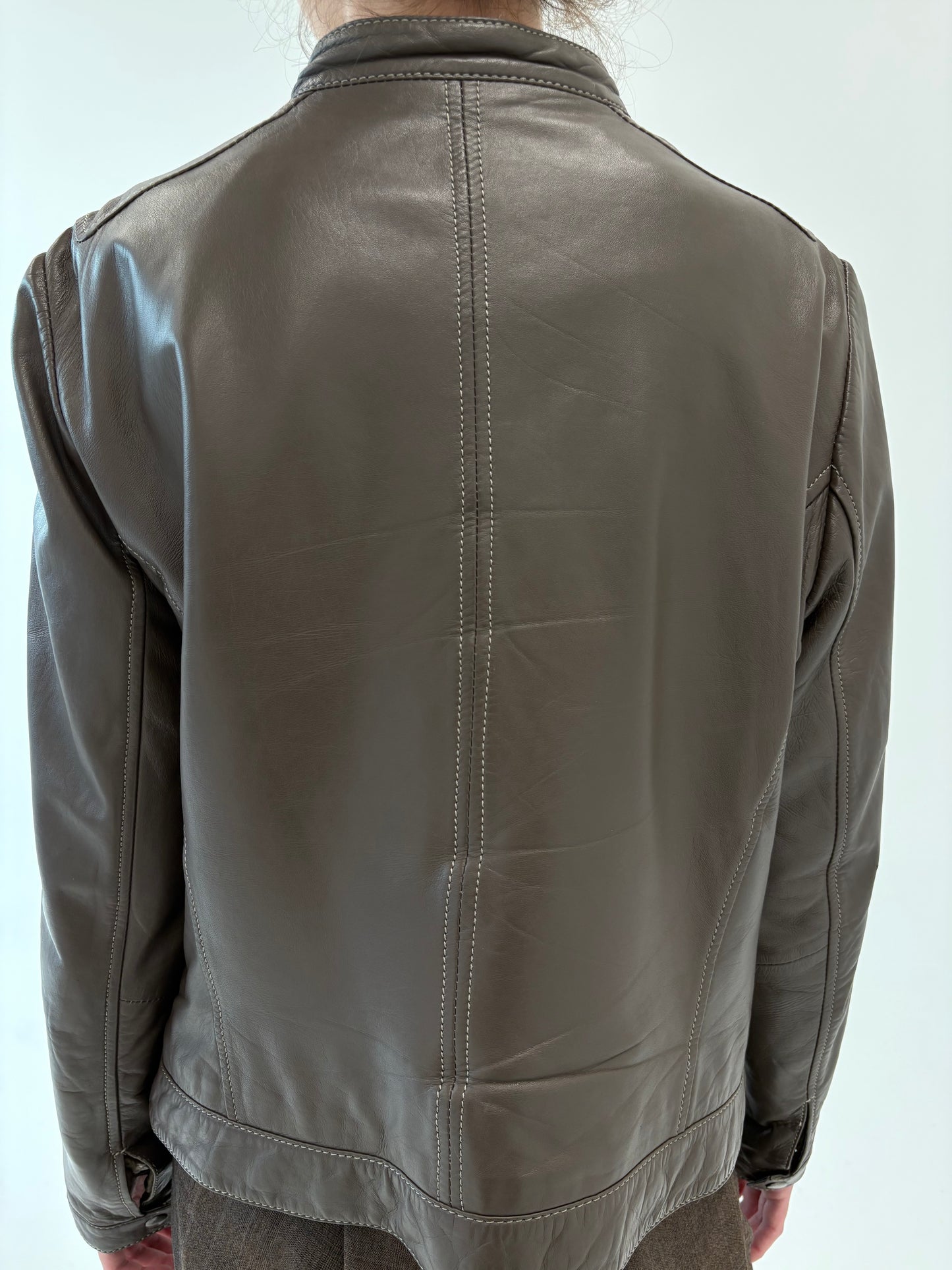Geacă biker light taupe brown din piele naturală mănușă de excepție