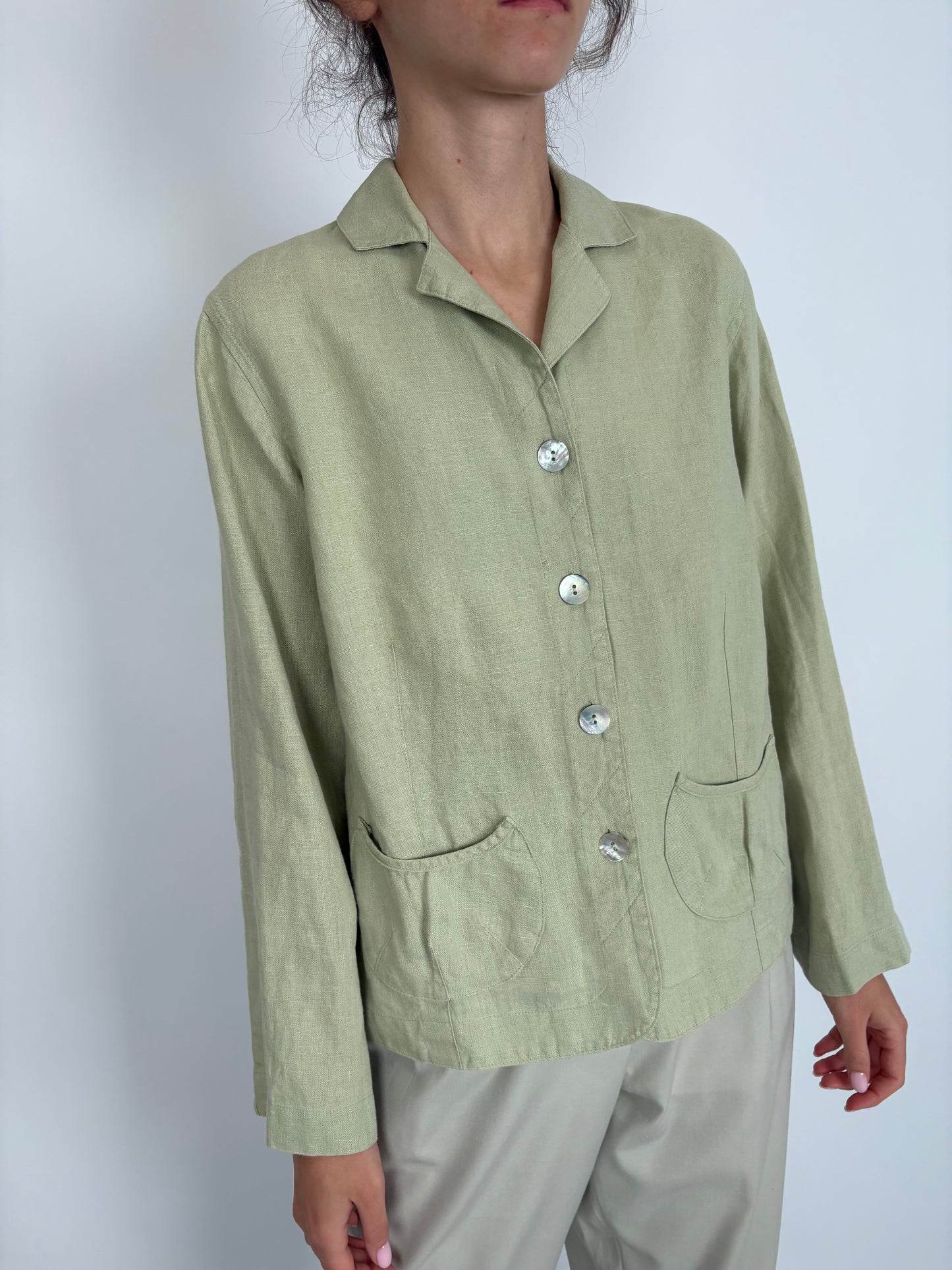 Sacou light Sage green din in ușor structurat în croi lejer