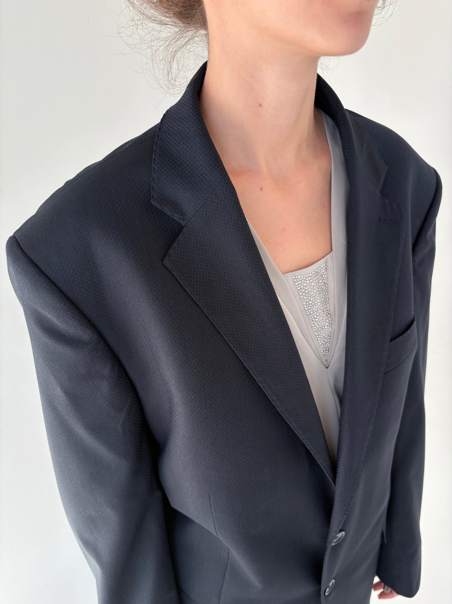 Costum italian Navy blue din stofita de lana extrafina texturată