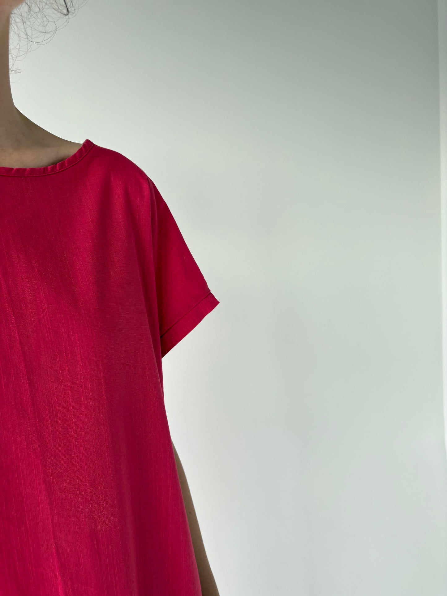 Rochie maxi ciclam din pânză de in în croi lejer