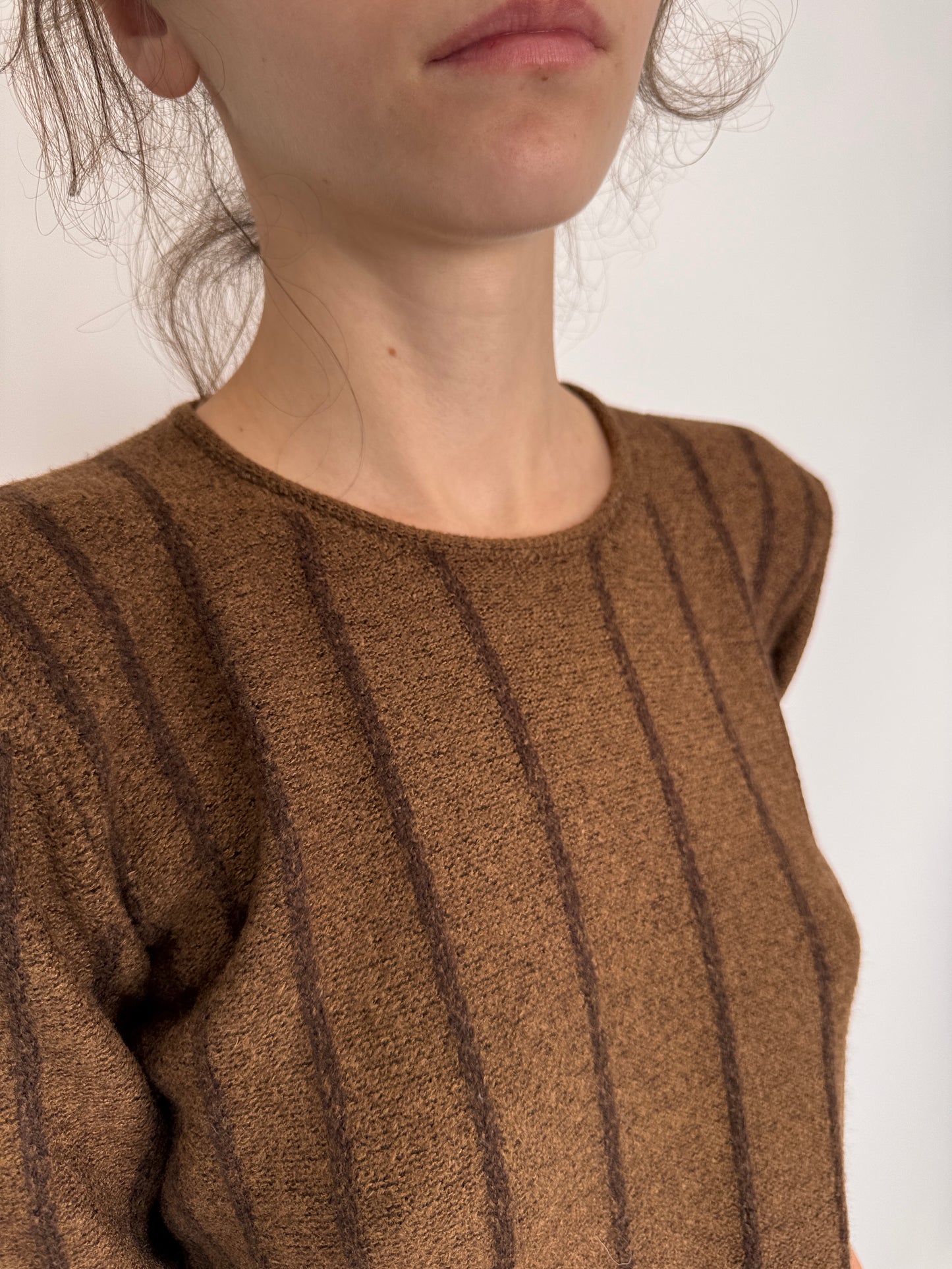 Pulover caramel italian cu dungi din mix de lana merino extrafina