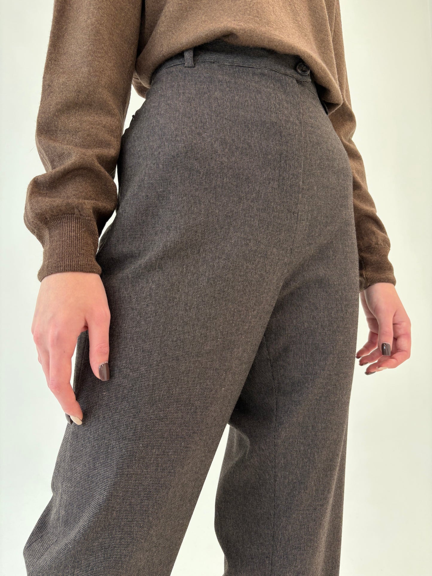 Pantaloni noi cu etichetă dark chocolate brown din mix de lana strech