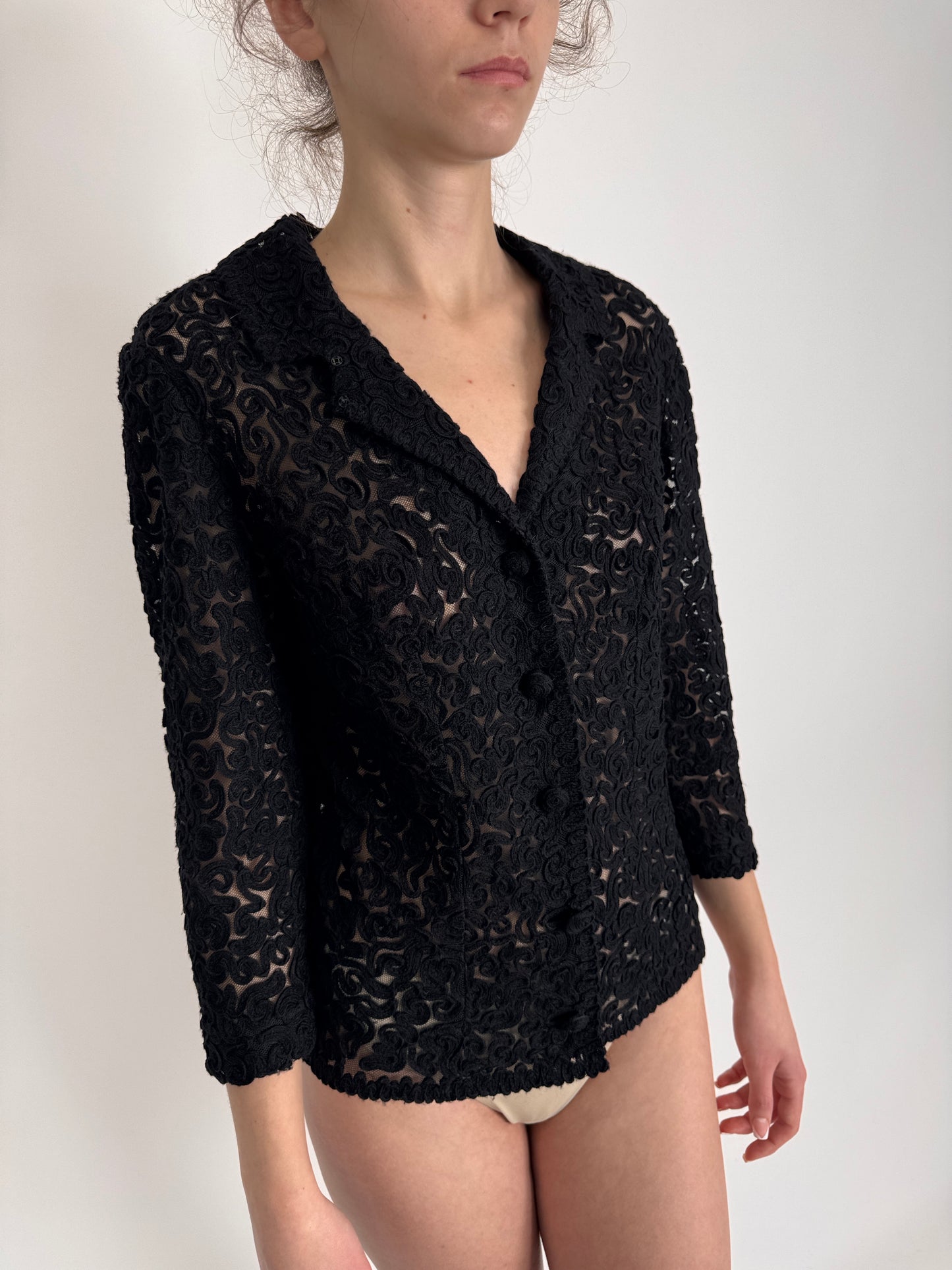 Set vintage negru excepțional din dantelă de lana extrafina