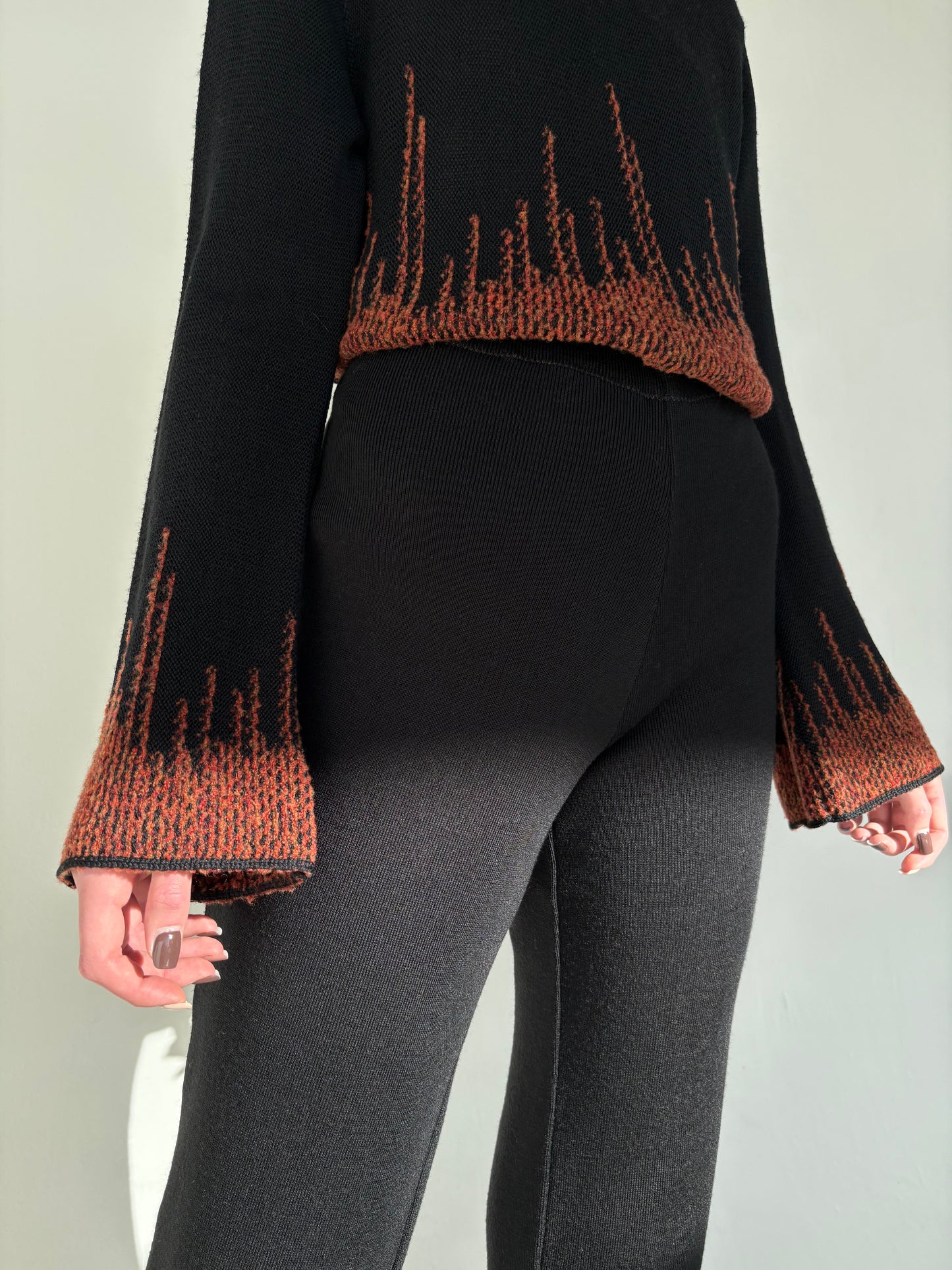 Pantaloni negri din tricot strech de lana merino extrafina cu talie ultra înaltă