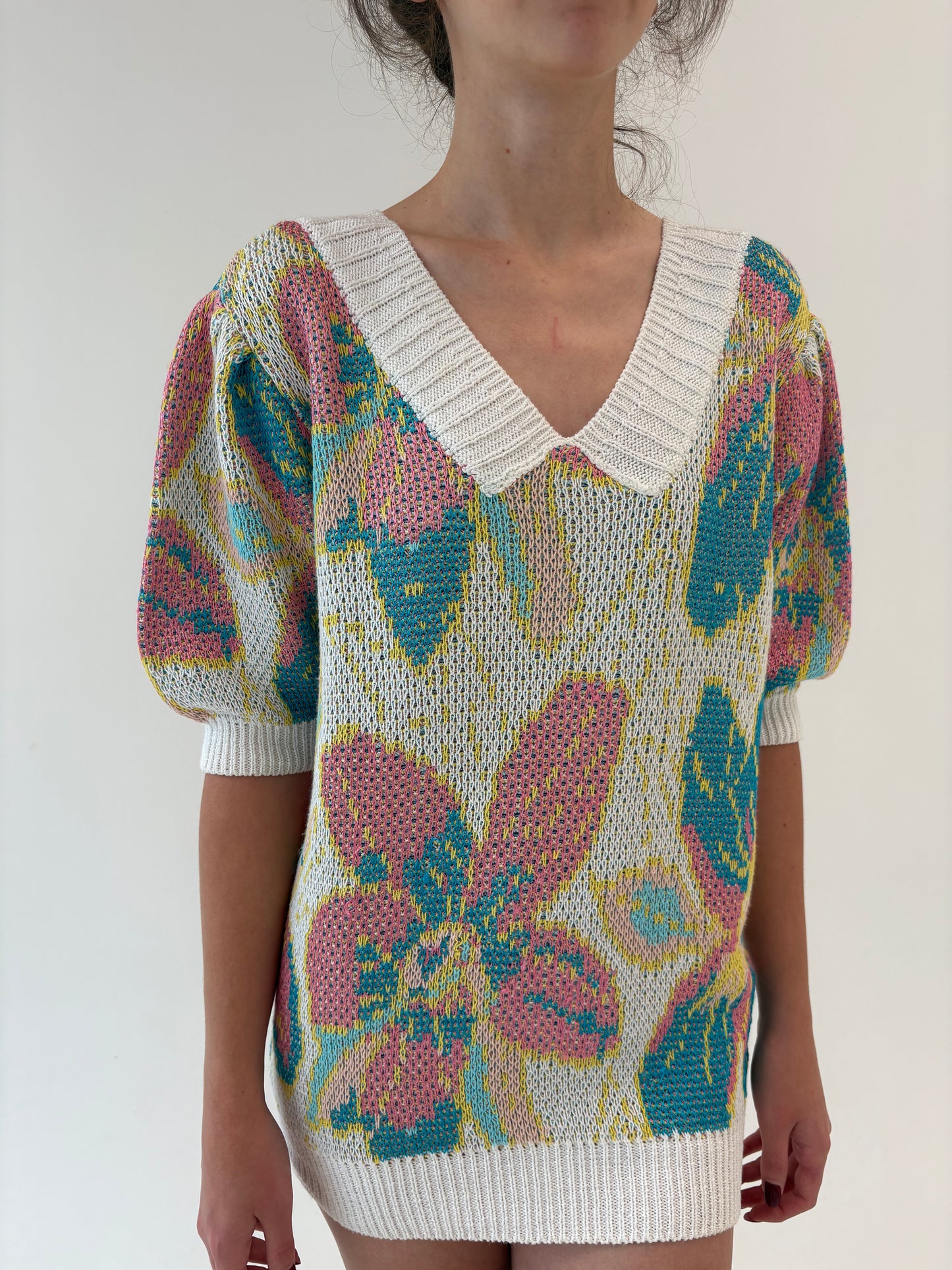 Top vintage excepțional din jerse dublu multiply în culori pudrate