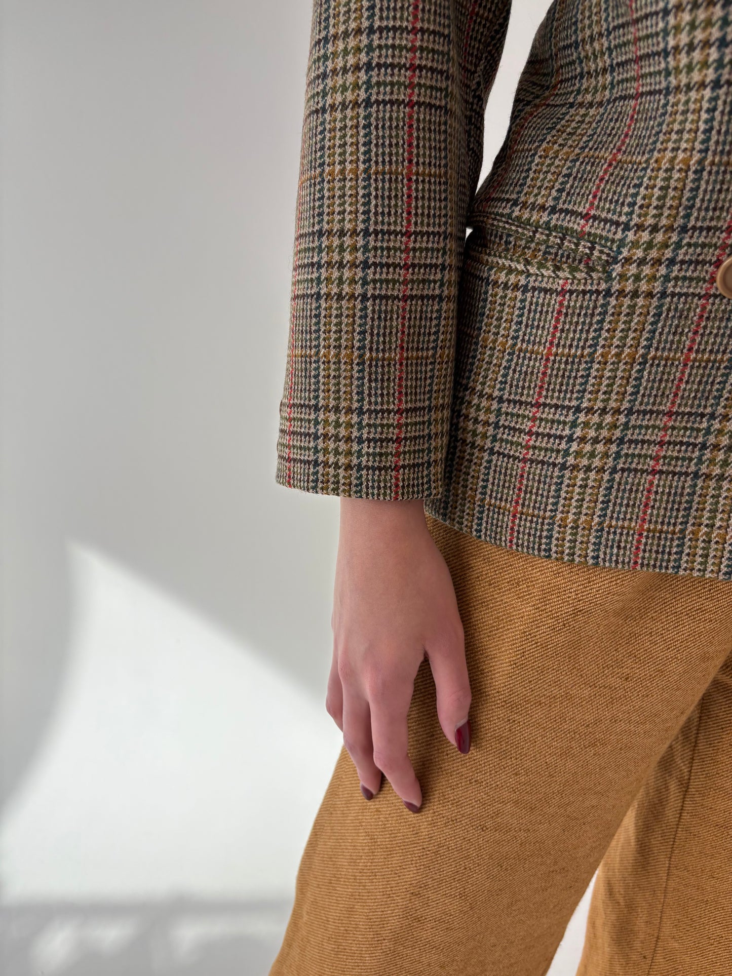 Sacou vintage petite camel italian din tweed excepțional de lana cu închidere dublă