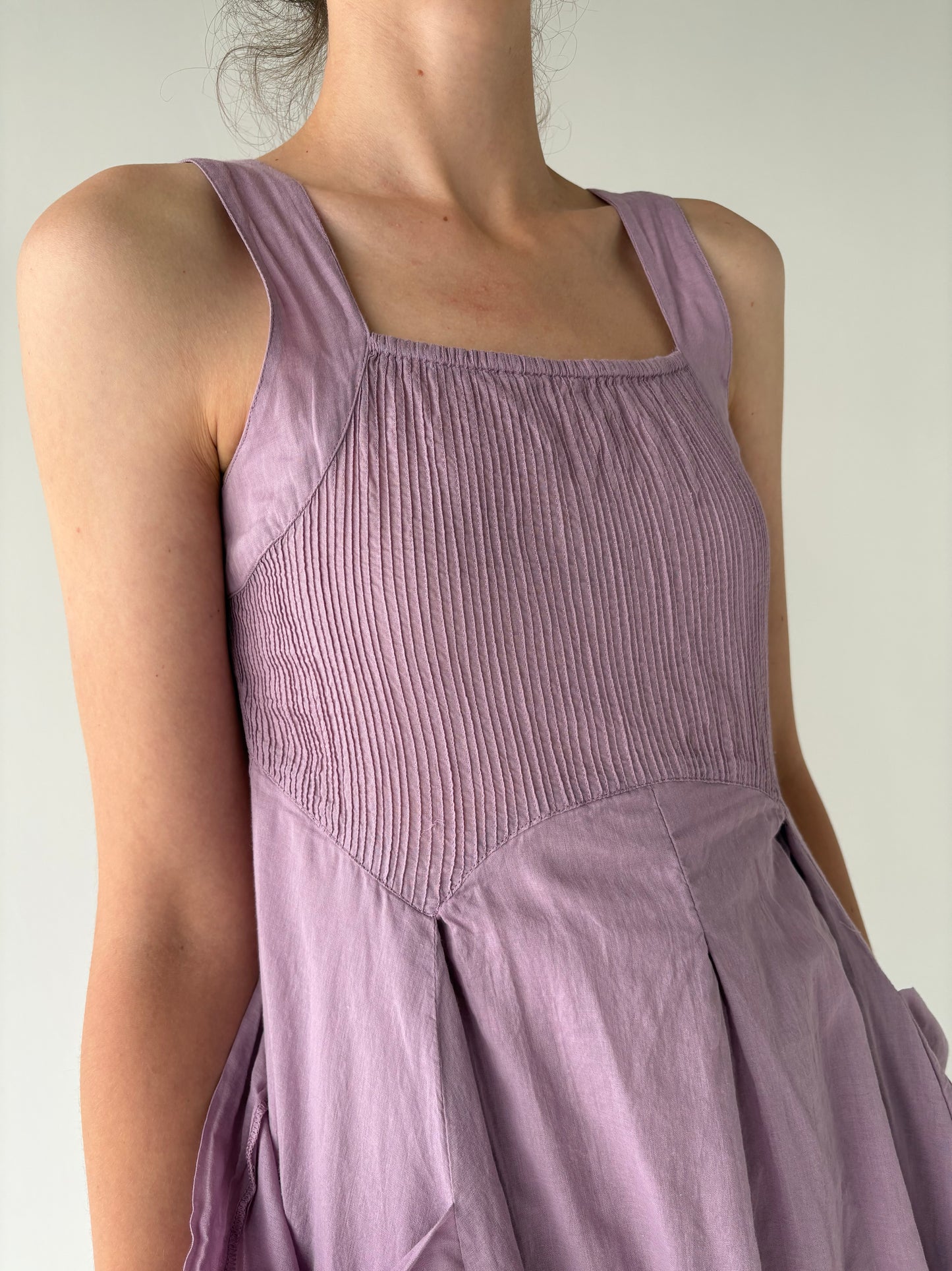 Rochie lavandă cu bust elastic din panzica de bumbac