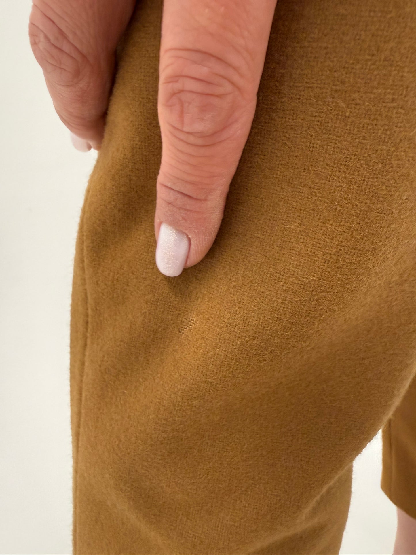 Pantaloni vintage tall camel din stofă groasă în croi super chic