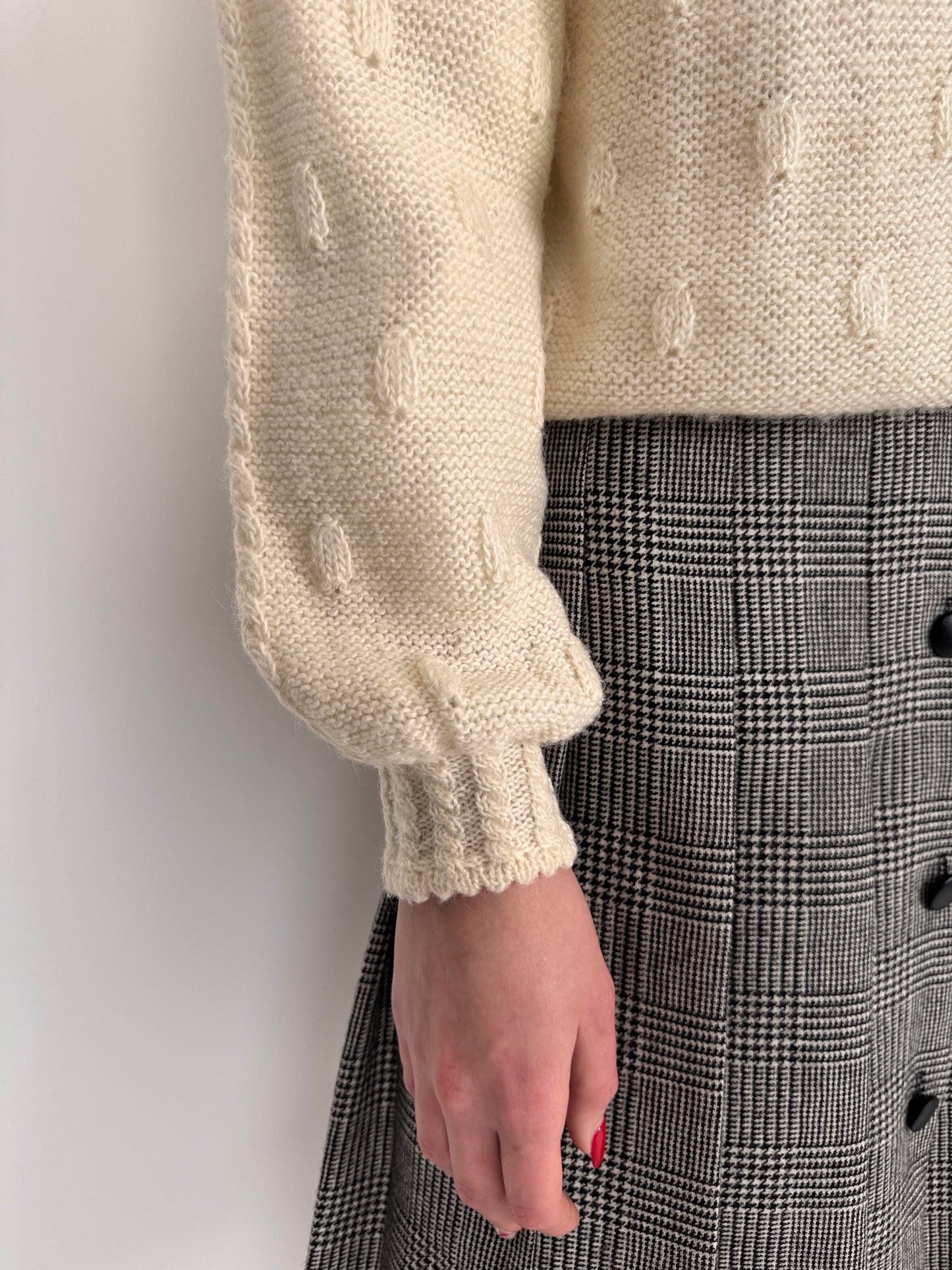 Cardigan vintage ivoire gros din baby mohair lucrat texturat