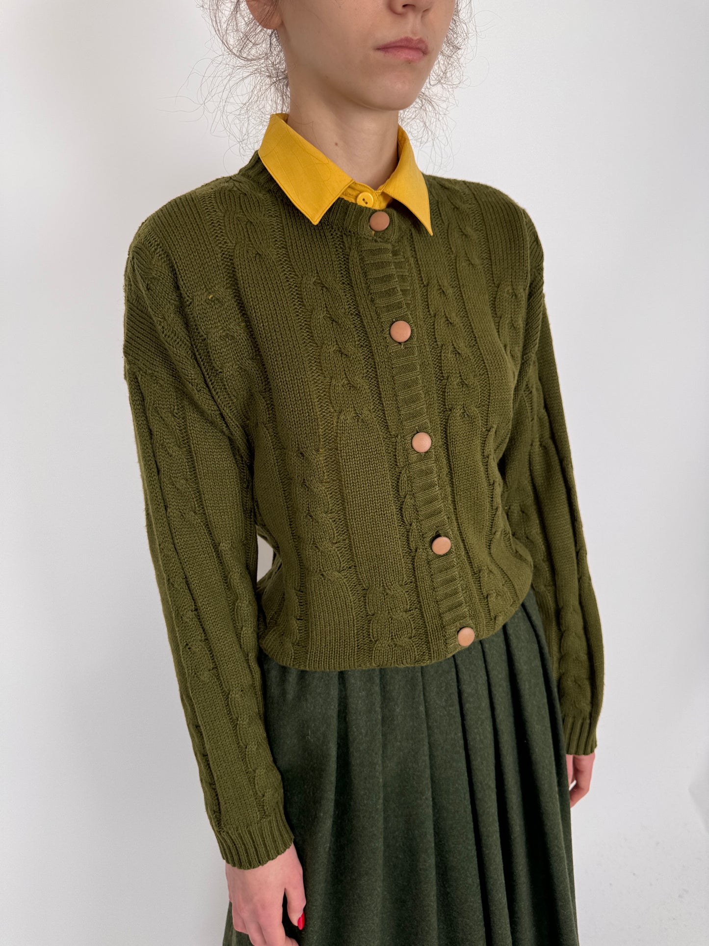 Cardigan hunter green cu torsade din Lana plină fină