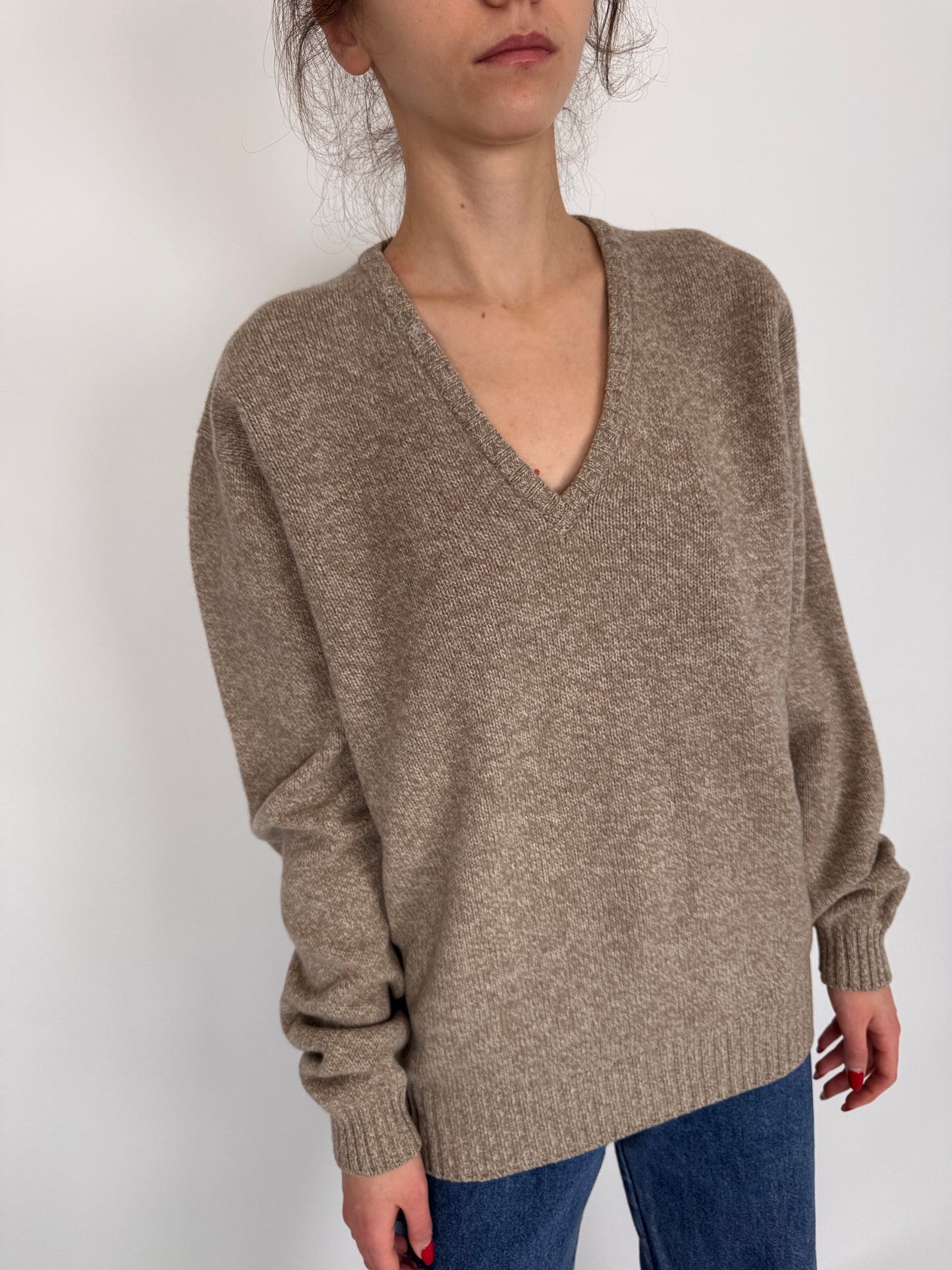 Pulover din lana premium extrafina multiply dark&light nude