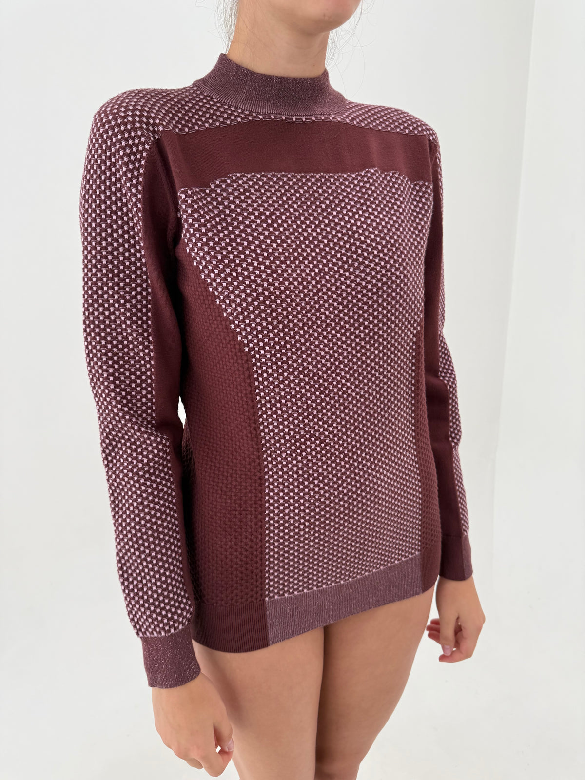 Pulover Max&Co by Max Mara burgundy cu roz din bumbac gros